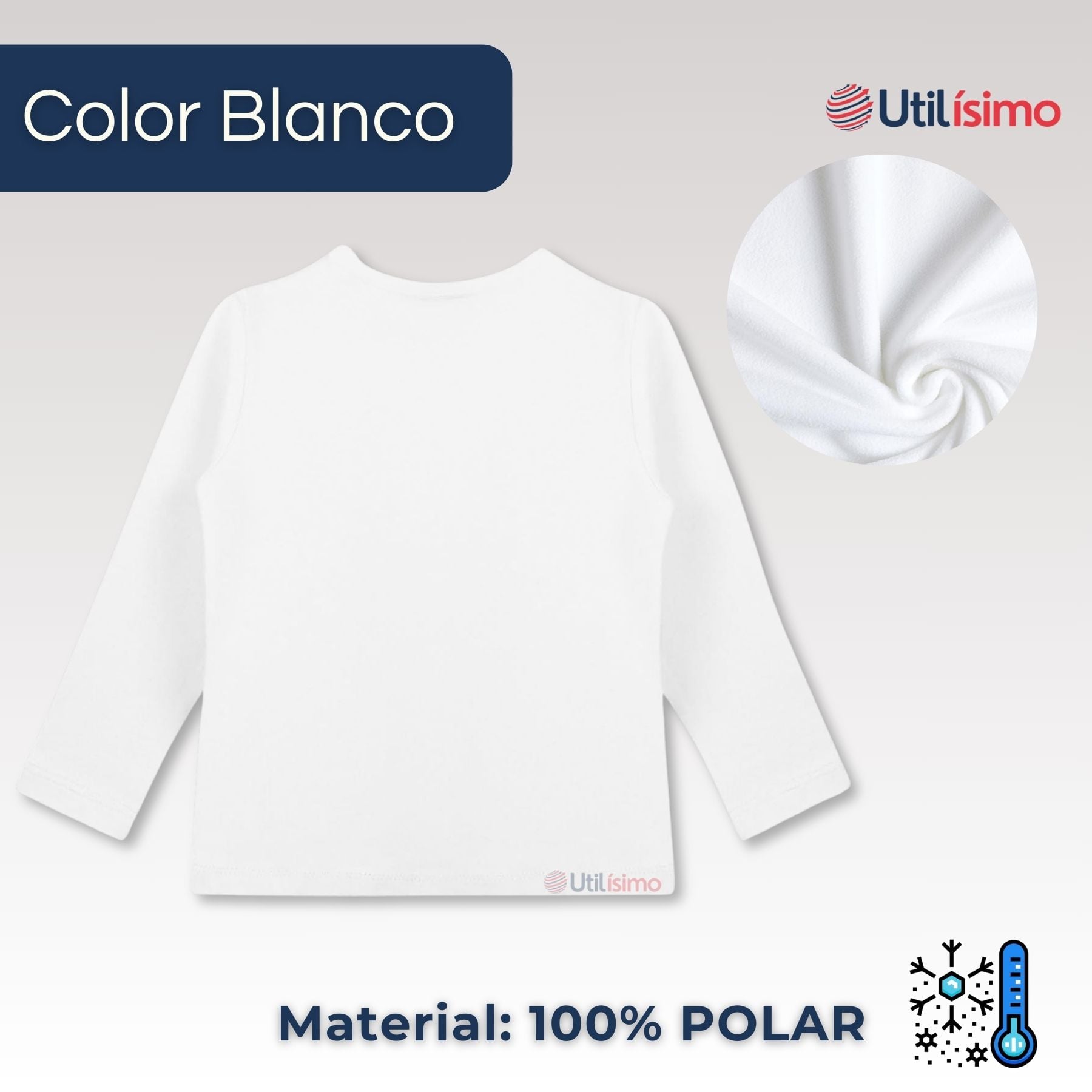 CAMISETA POLERA POLAR MANGA LARGA NIÑA PRIMERA CAPA BLANCO - 2