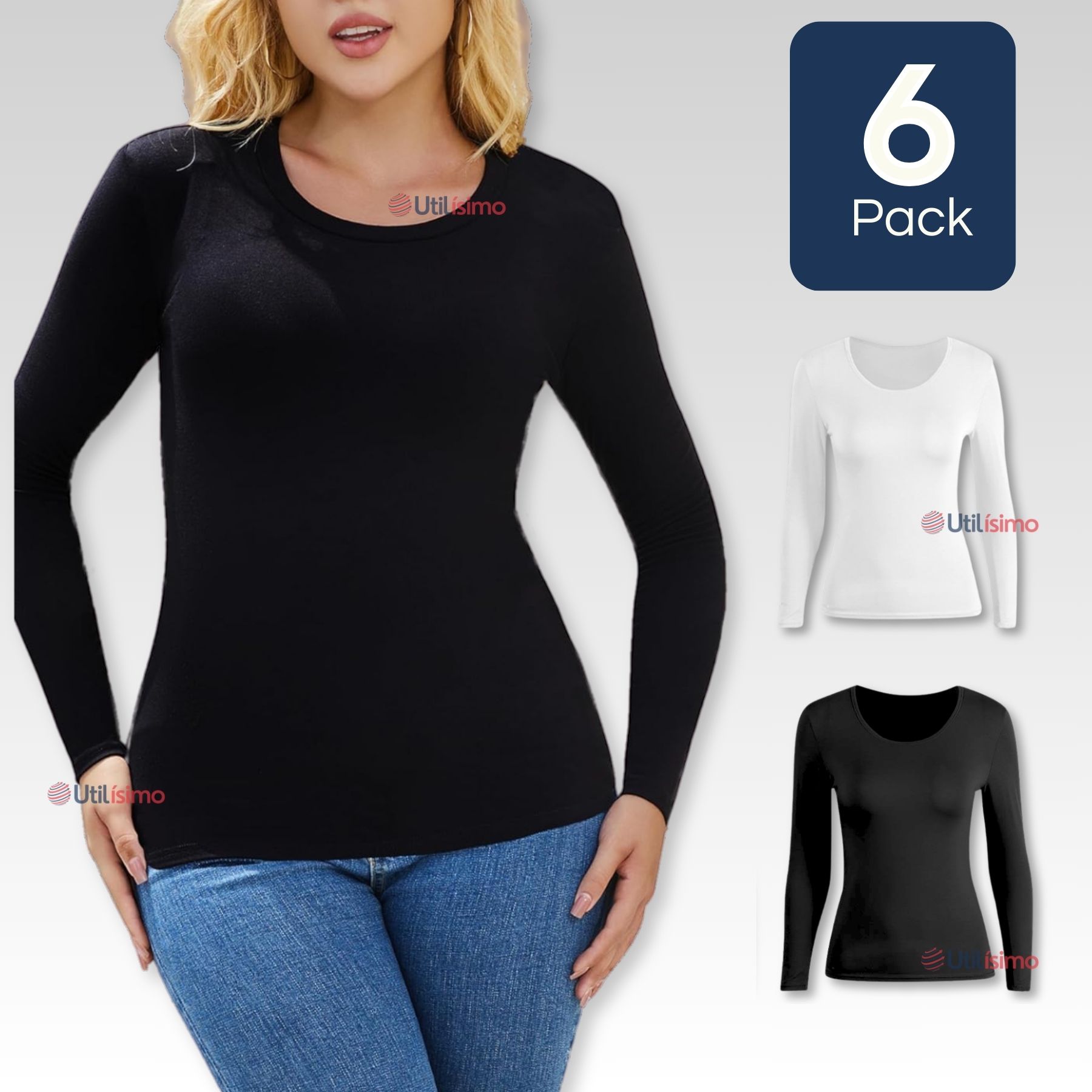 PACK 6 CAMISETAS MANGA LARGA BAMBÚ MUJER PRIMERA CAPA - 1