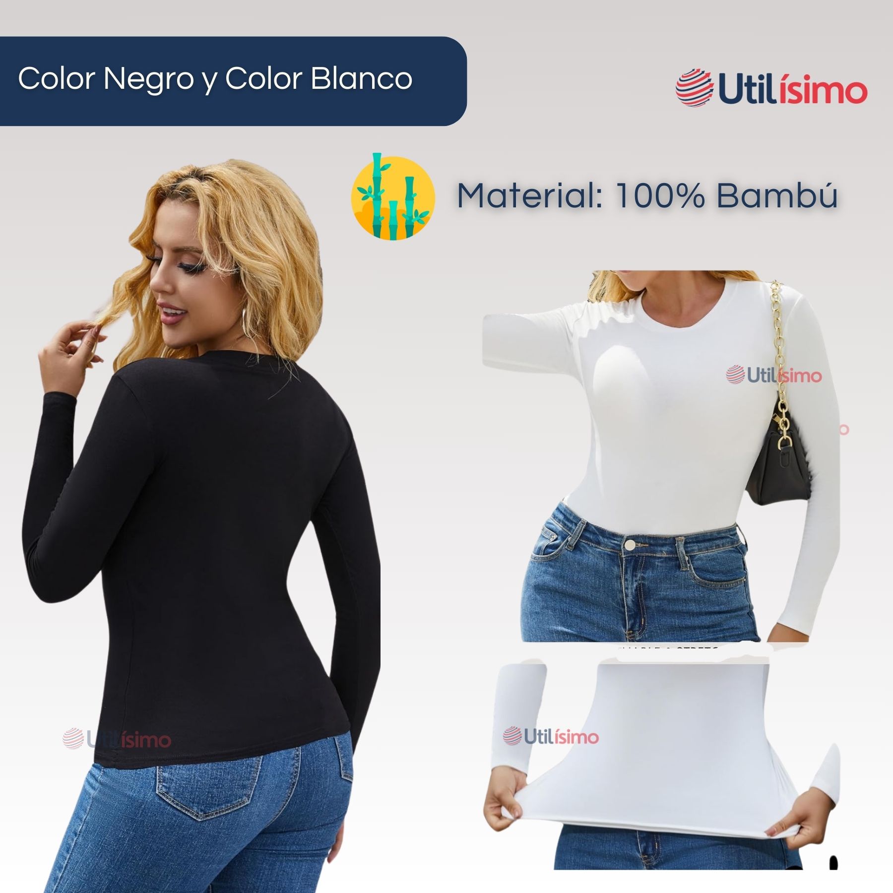 PACK 6 CAMISETAS MANGA LARGA BAMBÚ MUJER PRIMERA CAPA - 2