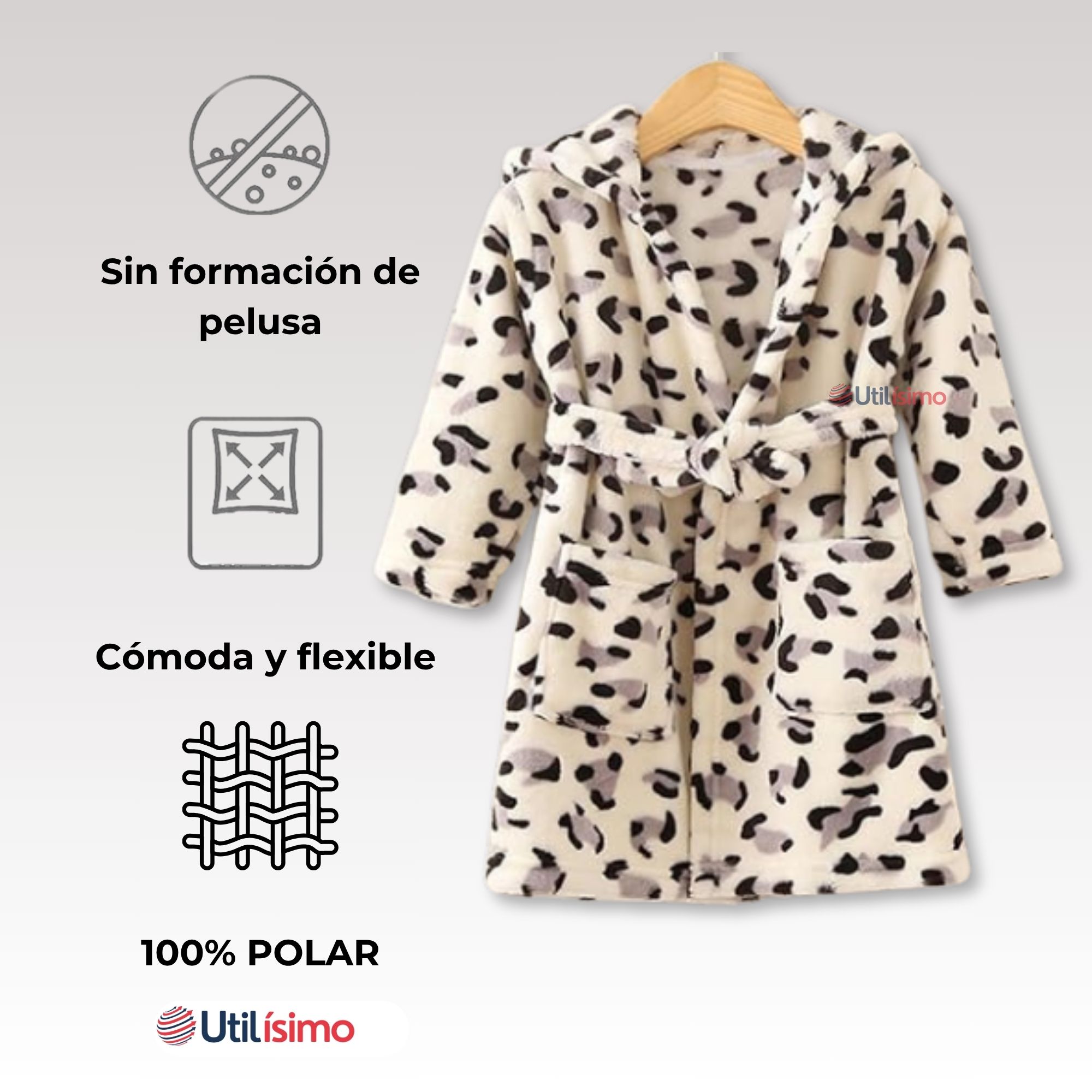 BATA DE BAÑO CON CAPUCHA Y BOLSILLOS NIÑO Y NIÑA POLAR - 3
