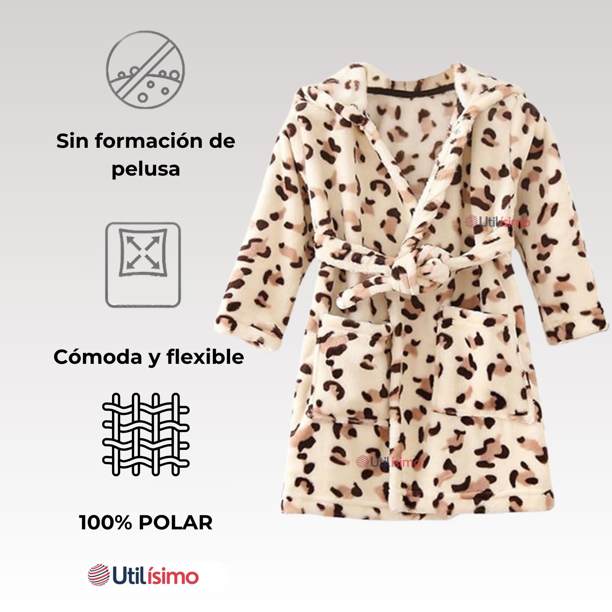 BATA DE BAÑO CON CAPUCHA Y BOLSILLOS NIÑO Y NIÑA POLAR - 4