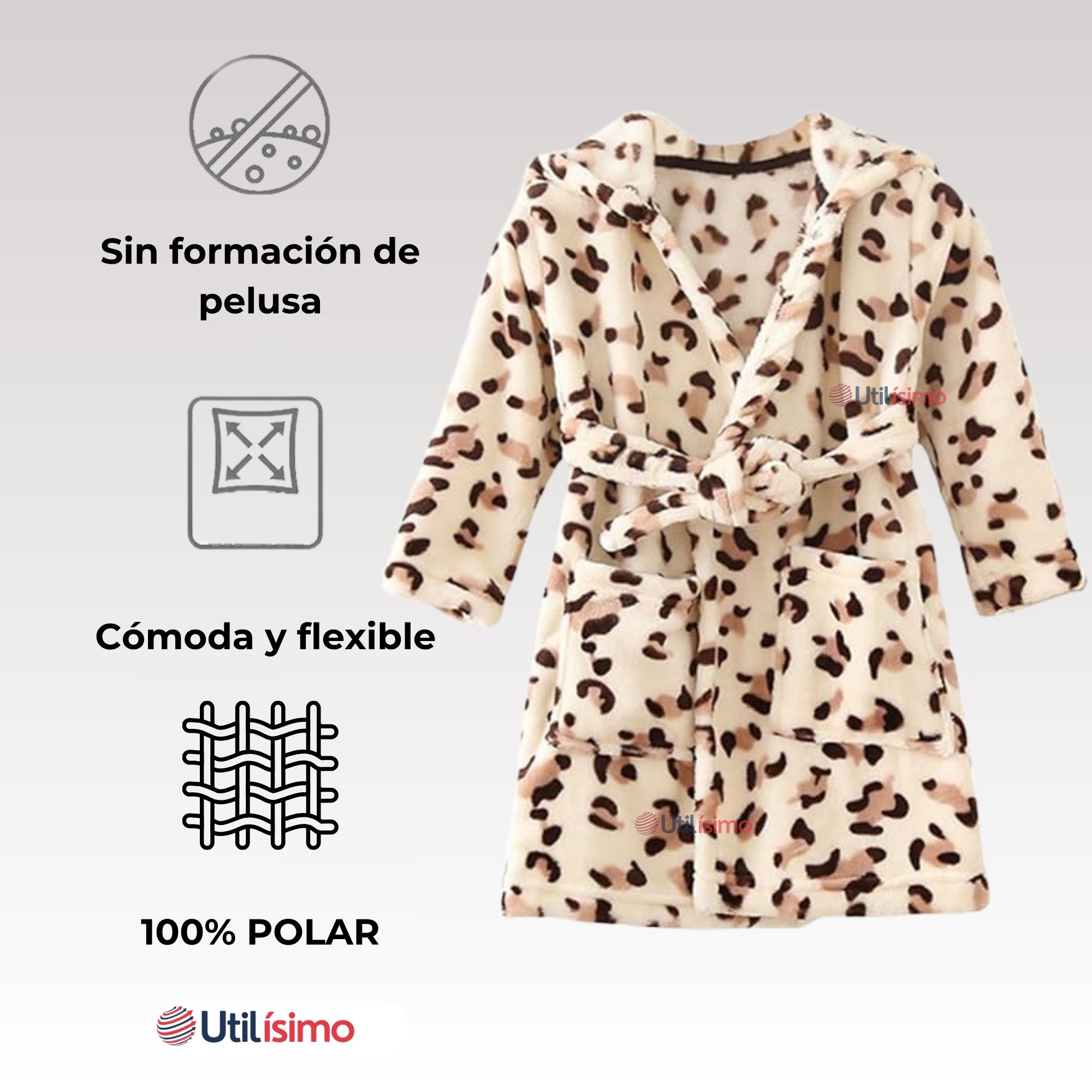 BATA DE BAÑO CON CAPUCHA Y BOLSILLOS NIÑO Y NIÑA POLAR - 4