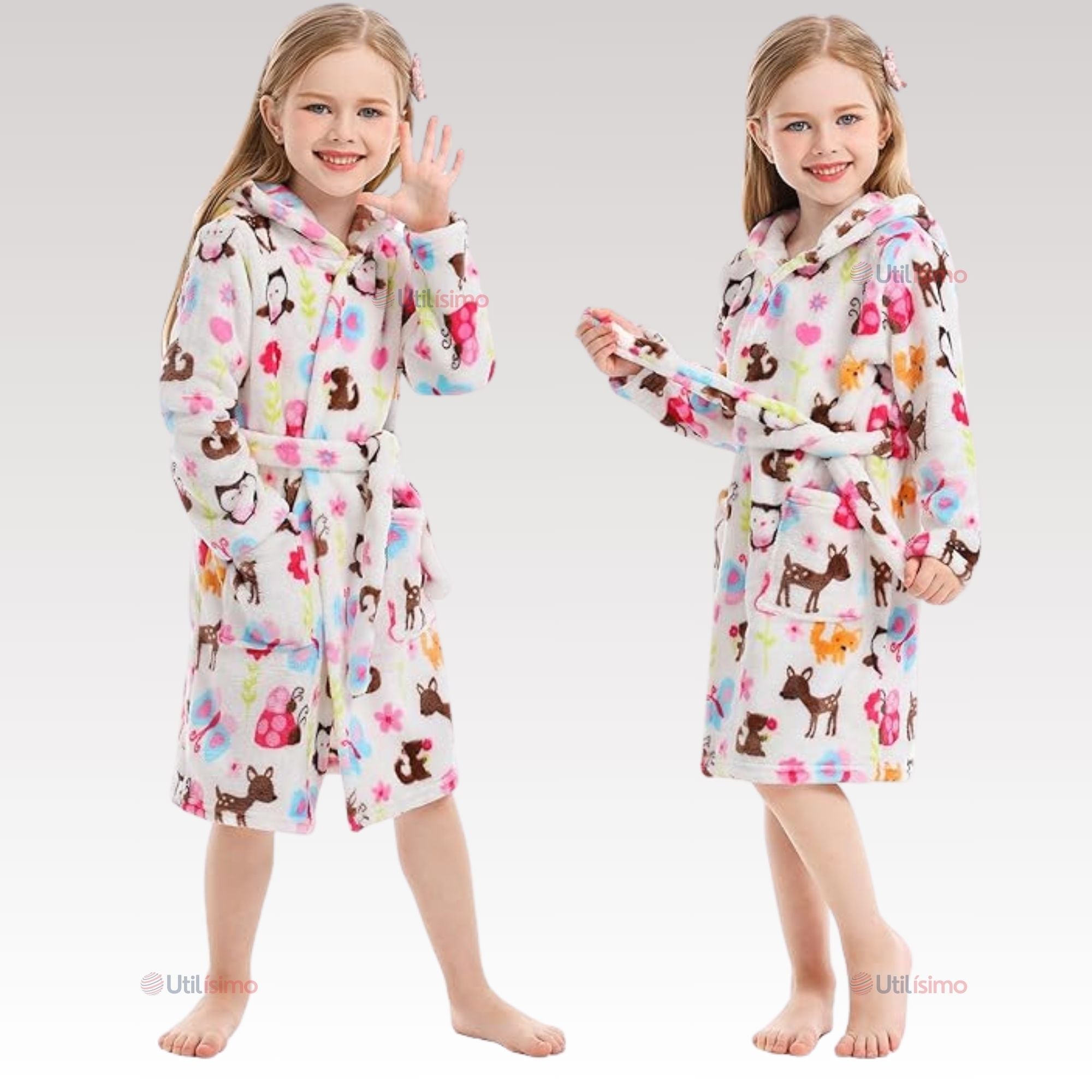 BATA DE BAÑO CON CAPUCHA Y BOLSILLOS NIÑO Y NIÑA POLAR - 1
