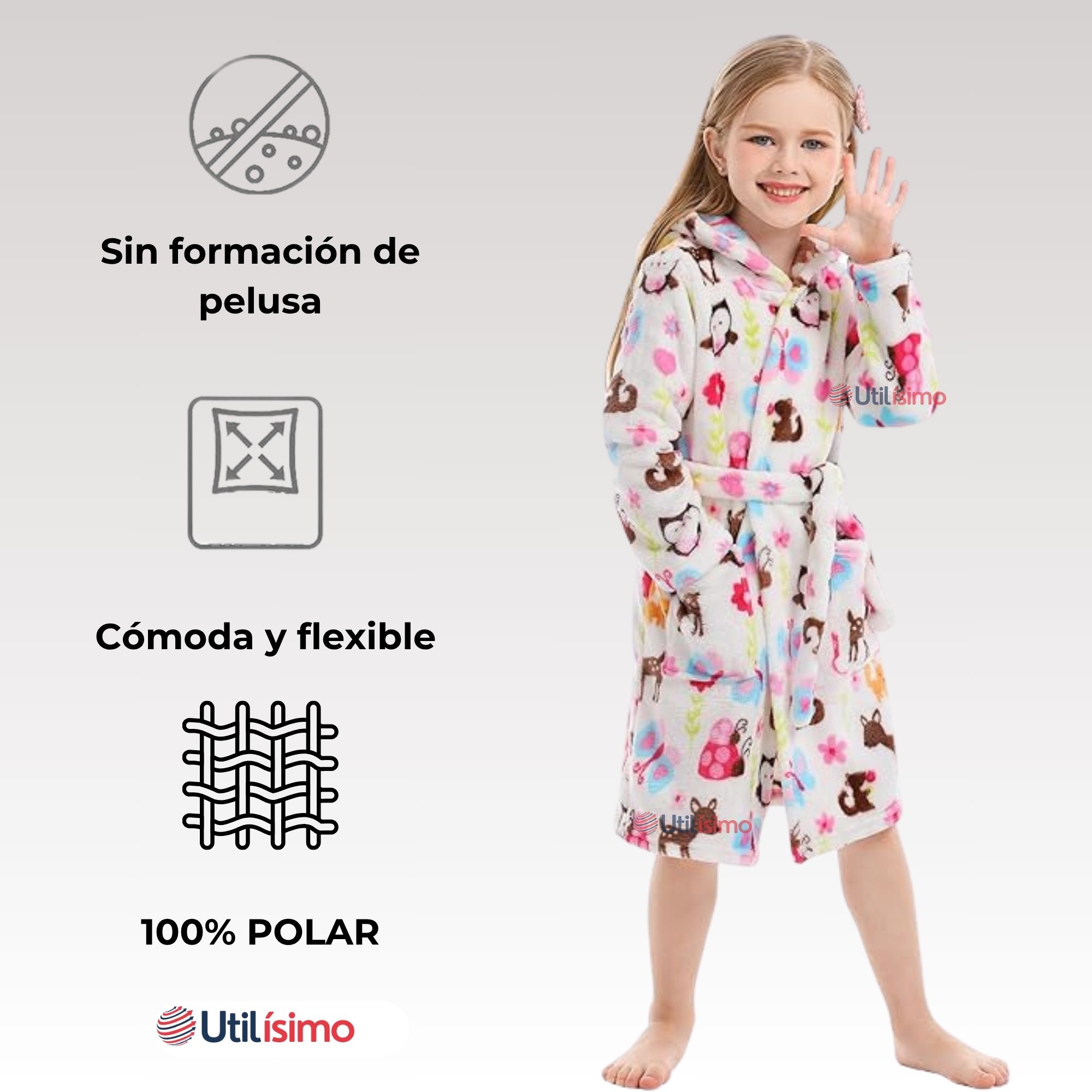 BATA DE BAÑO CON CAPUCHA Y BOLSILLOS NIÑO Y NIÑA POLAR - 3