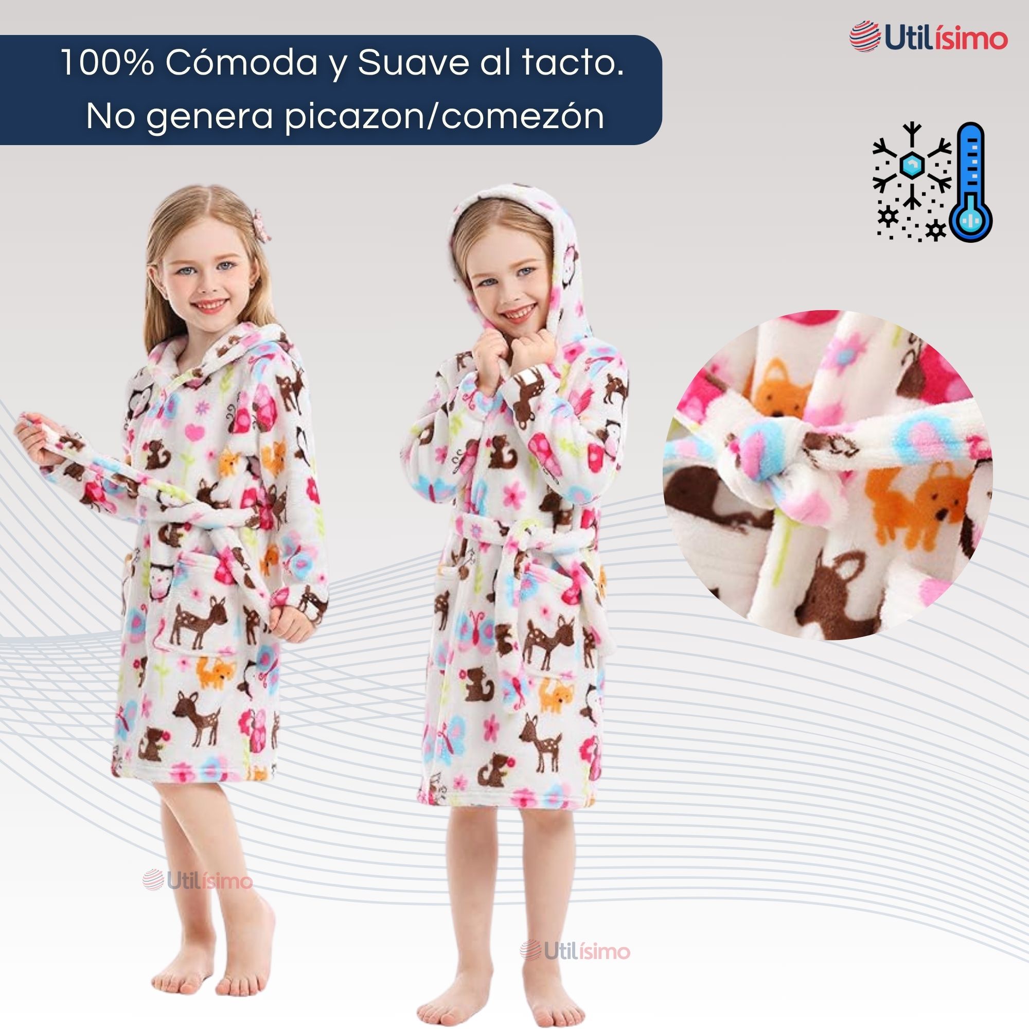 BATA DE BAÑO CON CAPUCHA Y BOLSILLOS NIÑO Y NIÑA POLAR - 4