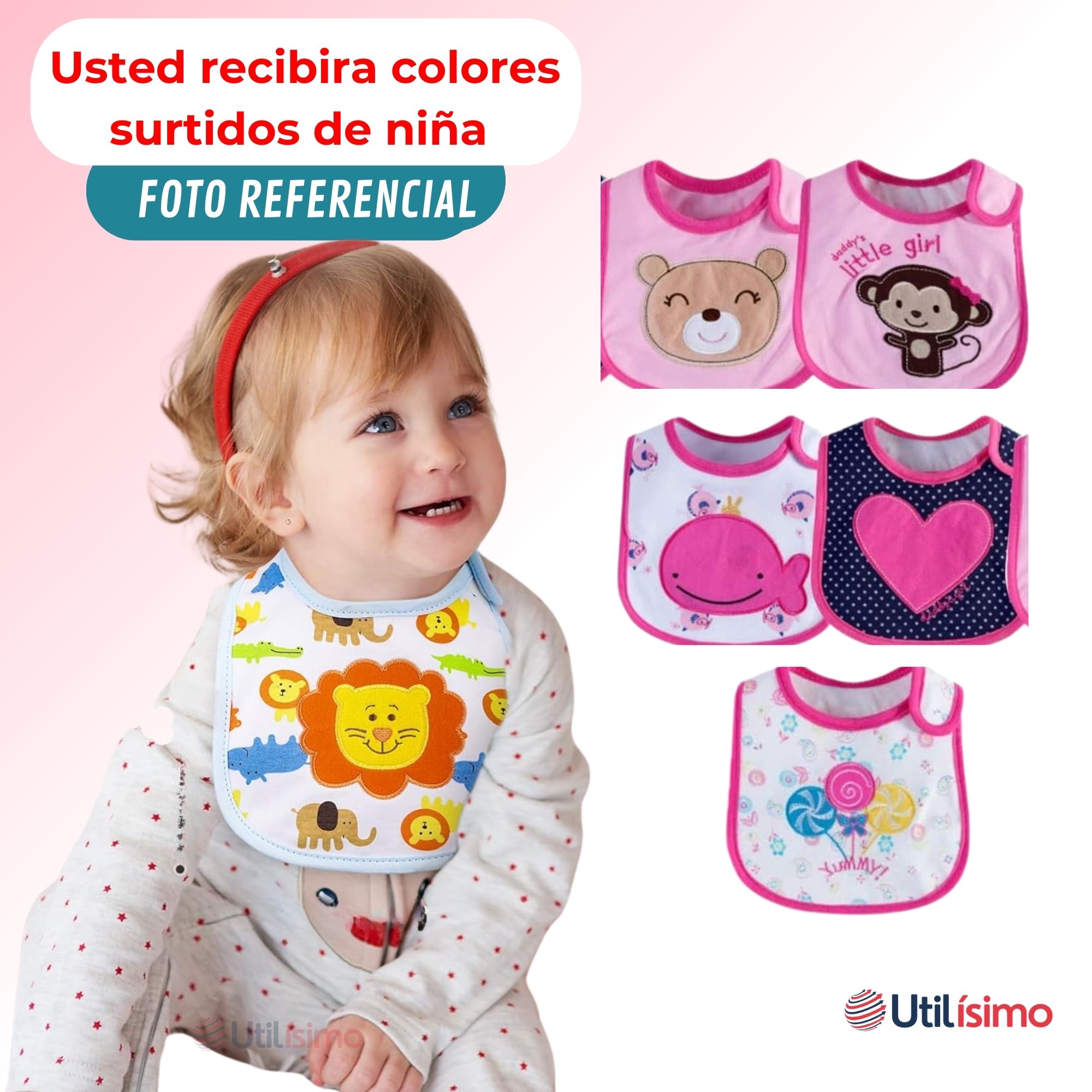 PACK 12 BABEROS IMPERMEABLES REGULABLES PARA BEBÉS JUMP KIDS NIÑA - 2