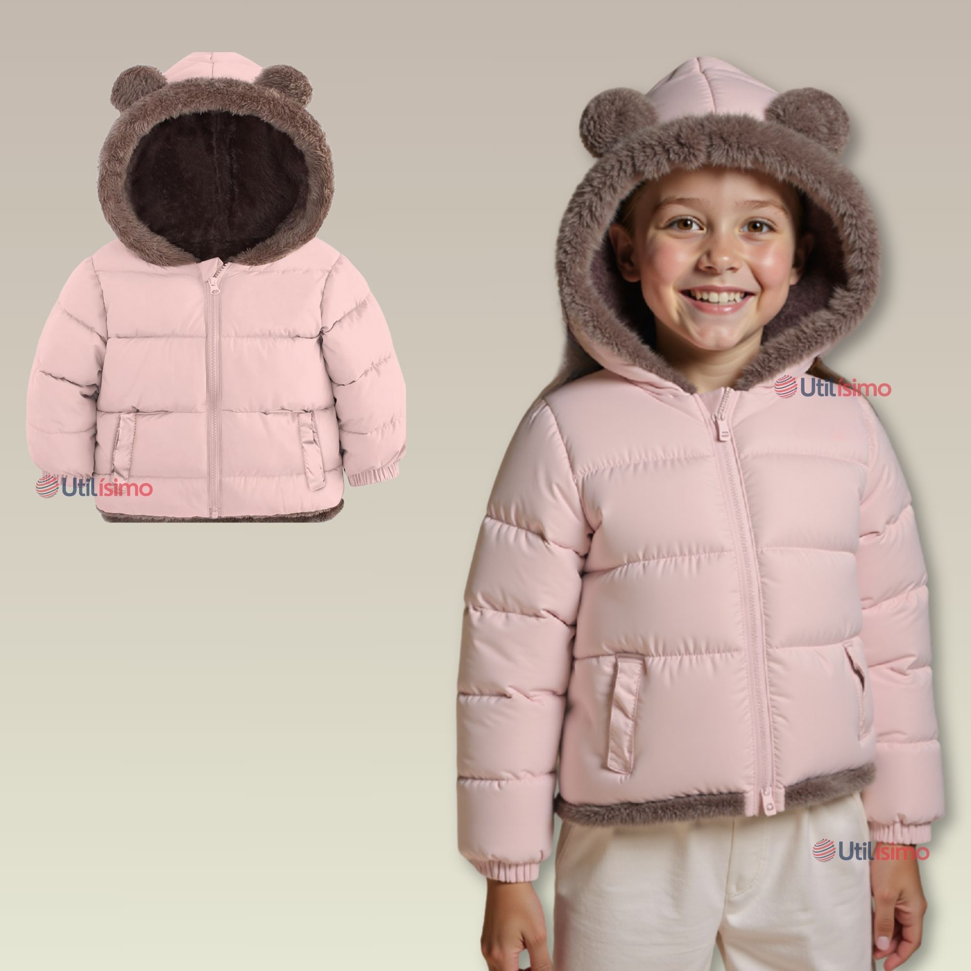 PARKA CON CAPUCHA MANGA LARGA UNICOLOR NIÑA JUMP KIDS PINK - 1