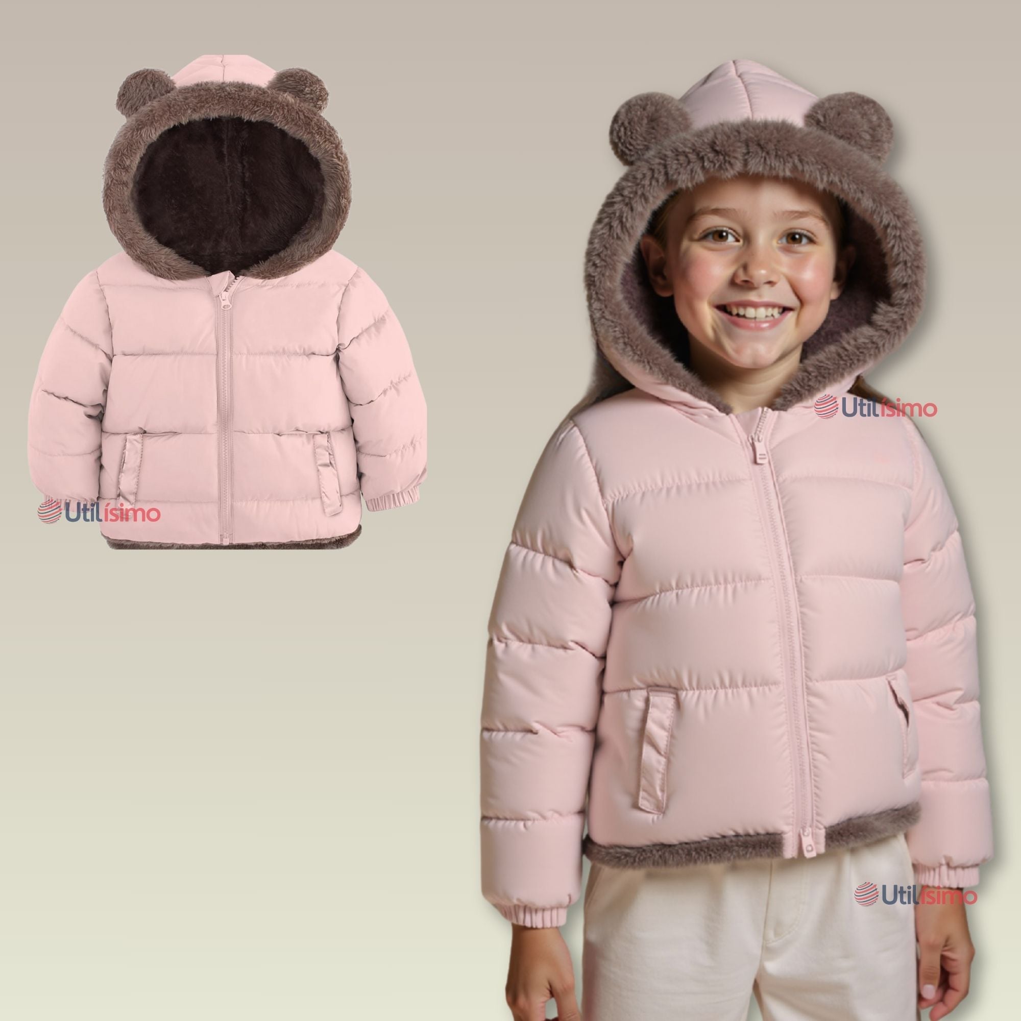 PARKA CON CAPUCHA MANGA LARGA UNICOLOR NIÑA JUMP KIDS PINK - 1