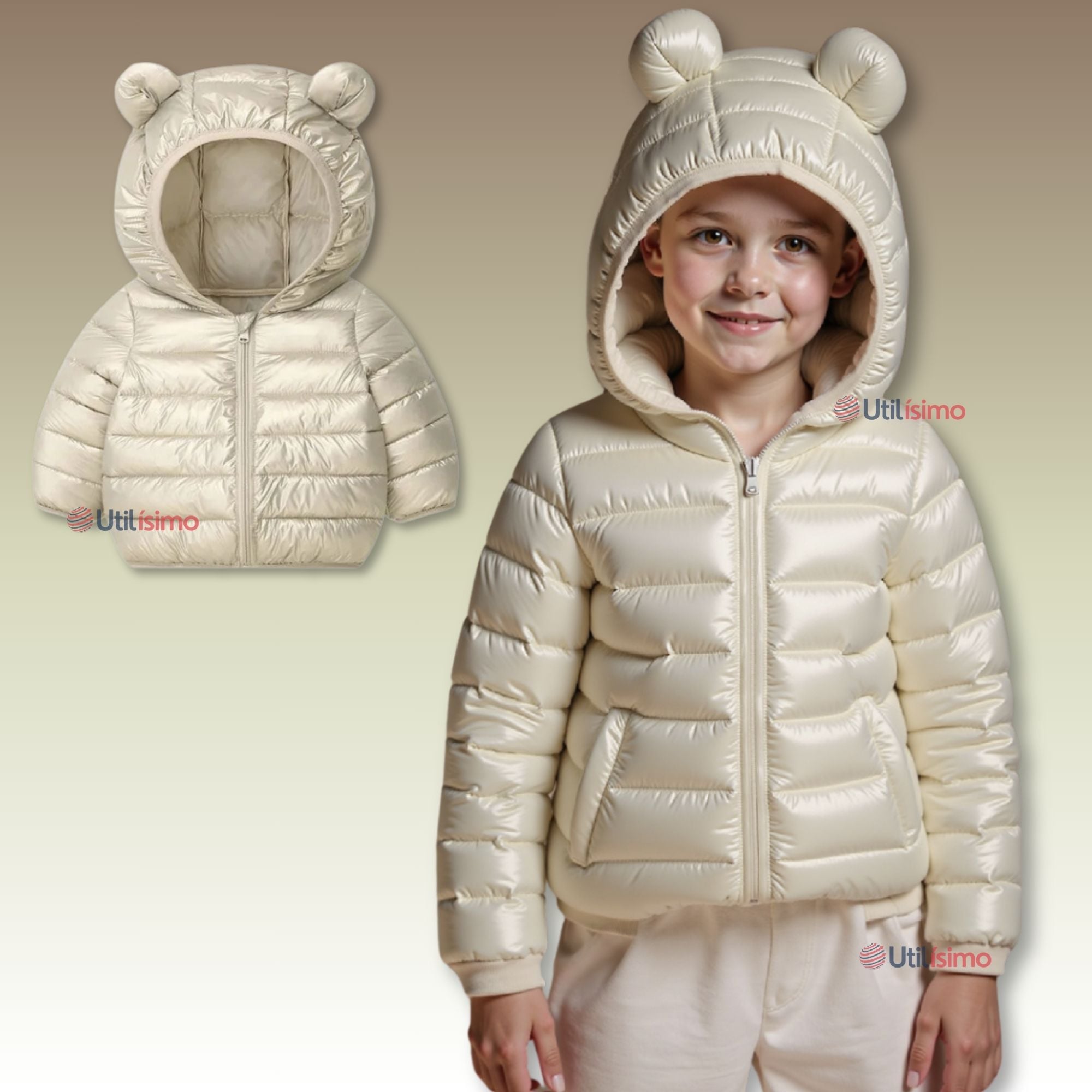 PARKA CON CAPUCHA MANGA LARGA NIÑO Y NIÑA JUMP KIDS BEIGE - 1