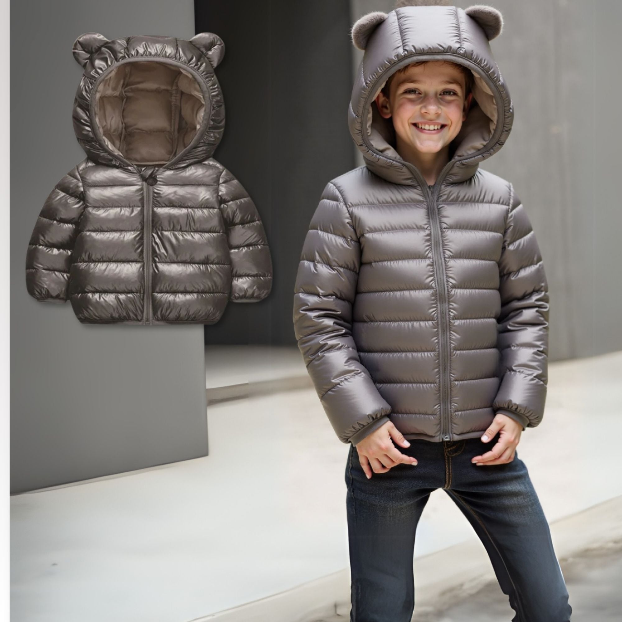 PARKA CON CAPUCHA MANGA LARGA NIÑO Y NIÑA JUMP KIDS  BLACK METALLIC - 1