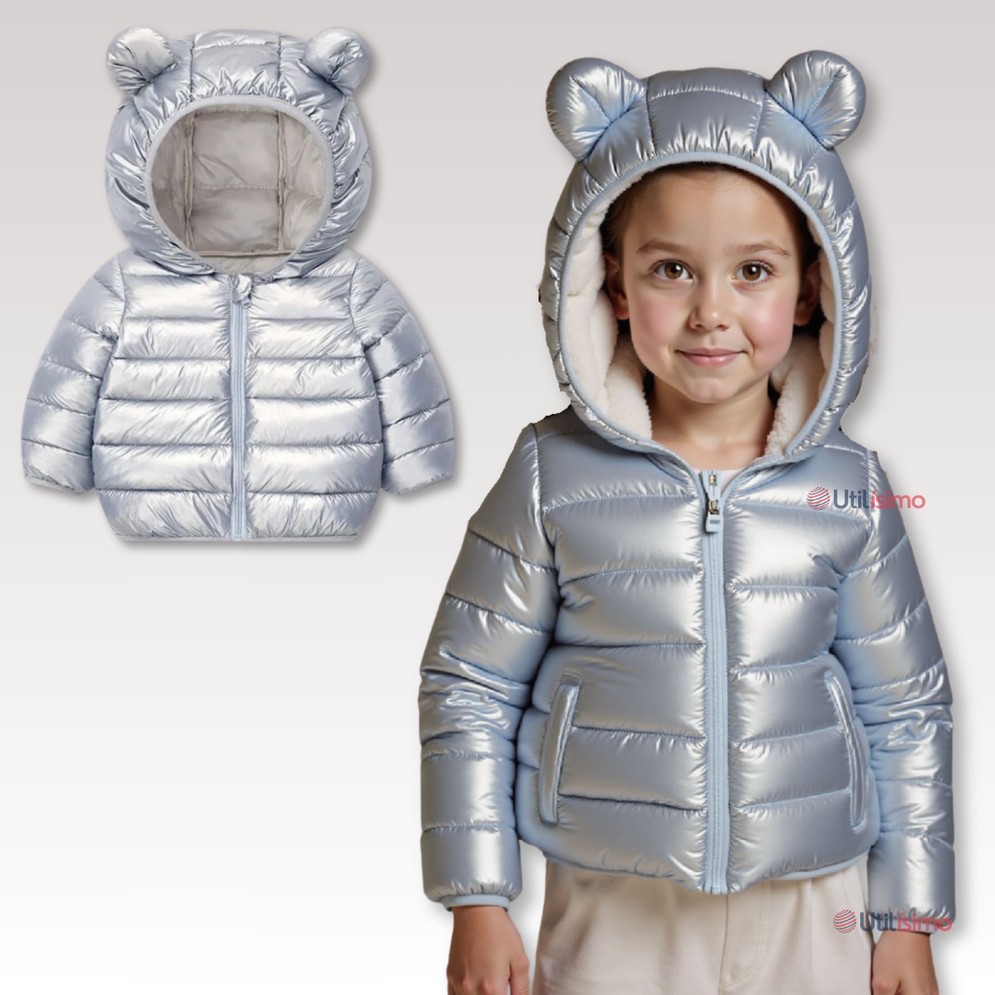 PARKA CON CAPUCHA MANGA LARGA NIÑA JUMP KIDS METALLIC GRAY - 1