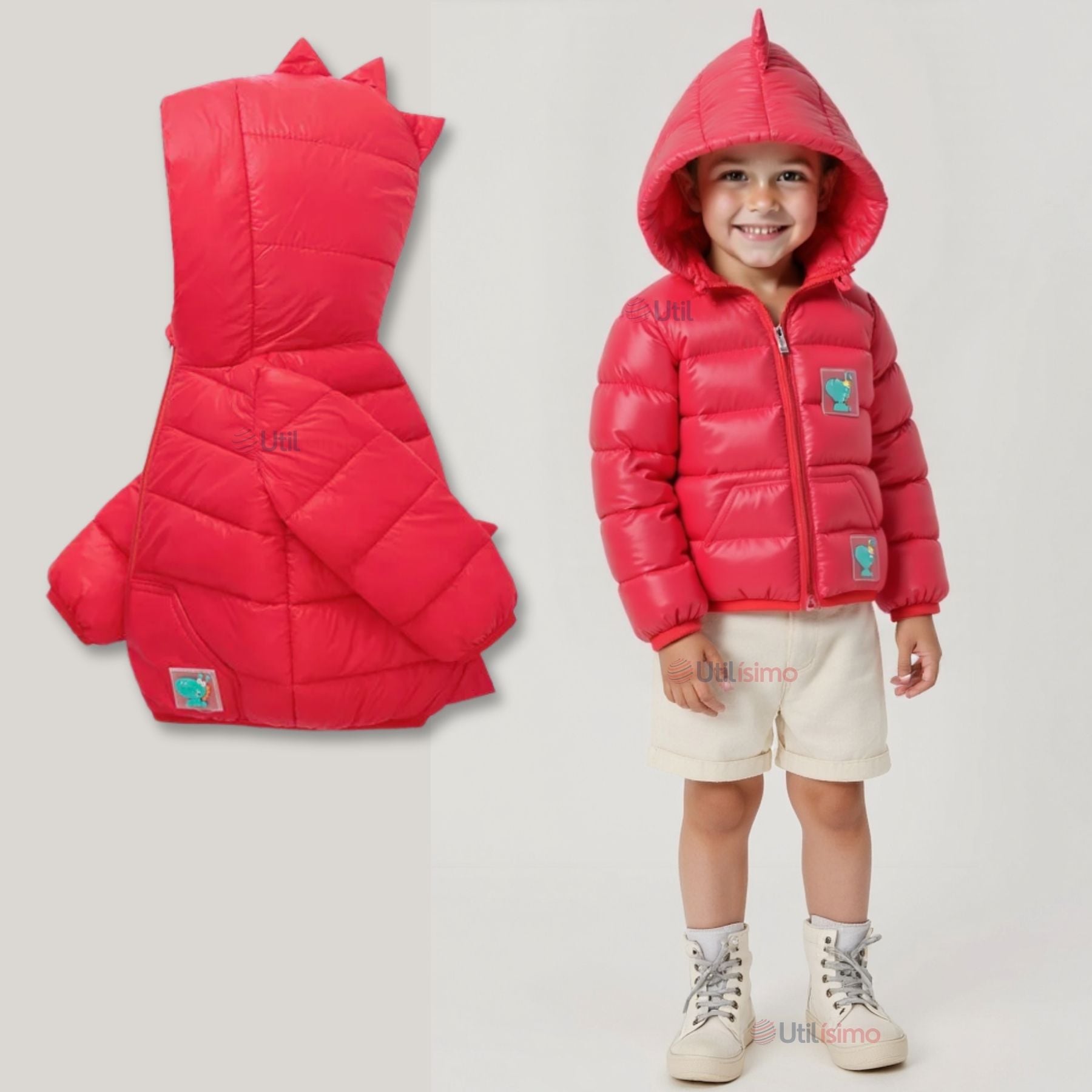 PARKA DINOSAURIO CON CAPUCHA MANGA LARGA NIÑO JUMP KIDS EN COLOR ROJO DINOSAURIO - 1