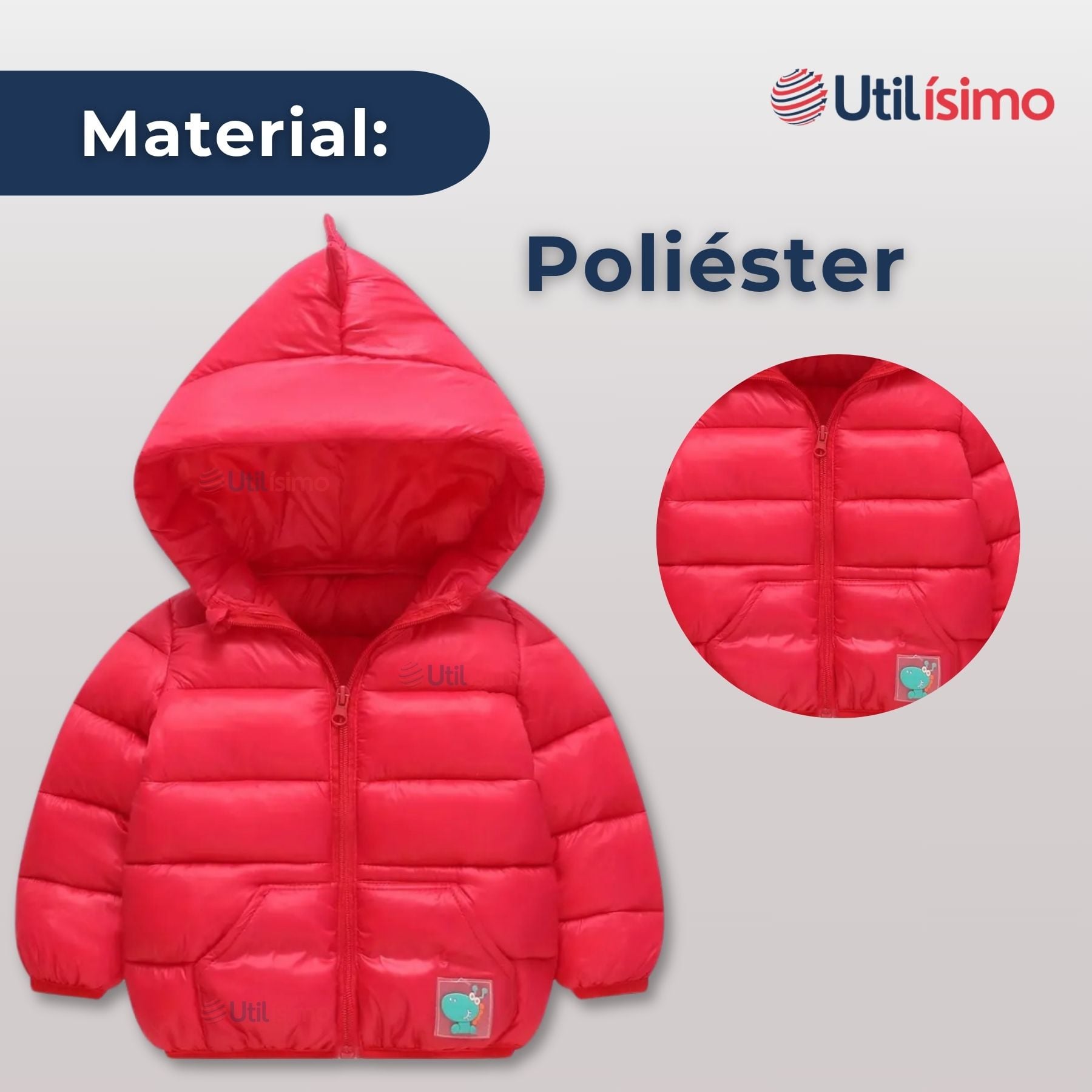 PARKA DINOSAURIO CON CAPUCHA MANGA LARGA NIÑO JUMP KIDS EN COLOR ROJO DINOSAURIO - 2