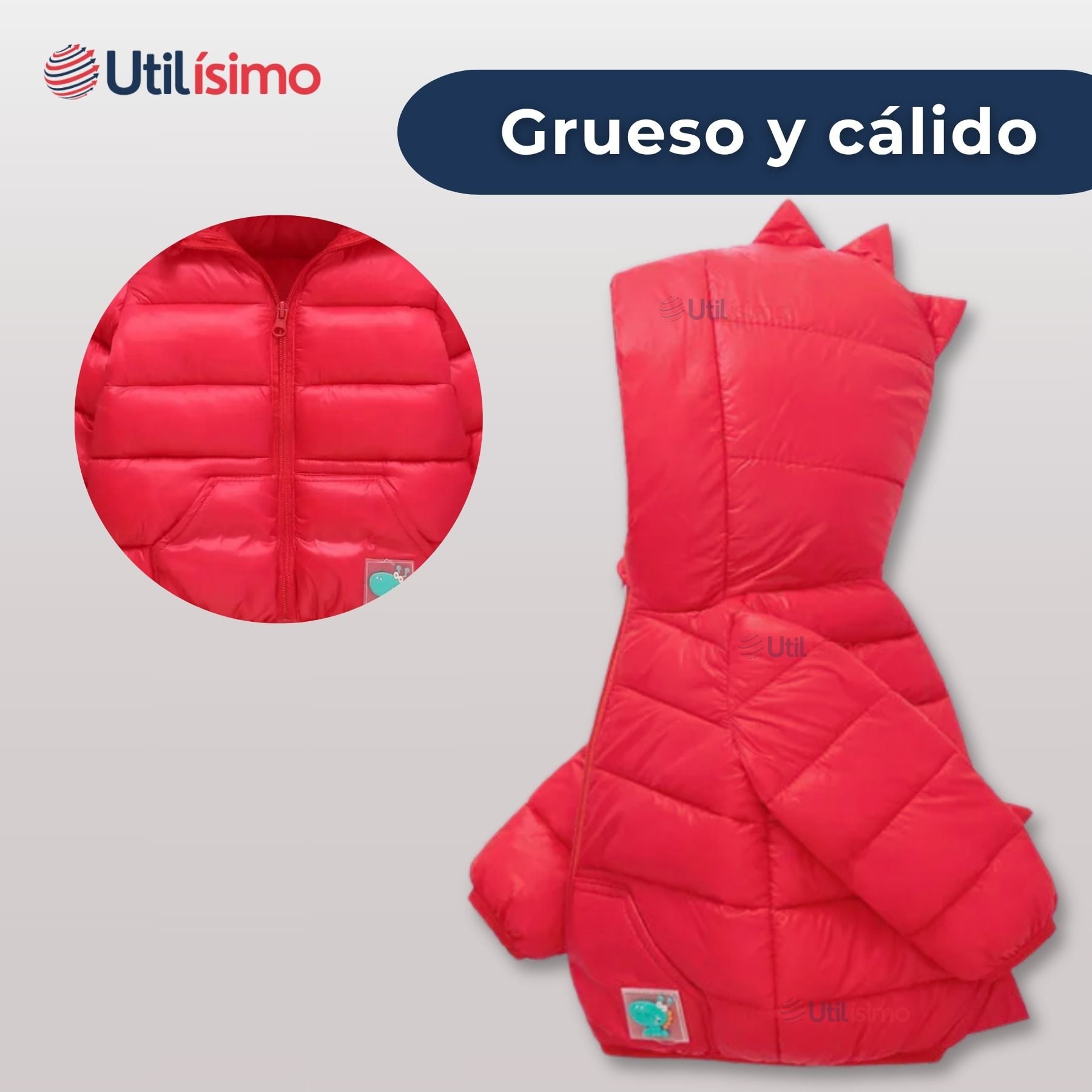 PARKA DINOSAURIO CON CAPUCHA MANGA LARGA NIÑO JUMP KIDS EN COLOR ROJO DINOSAURIO - 4