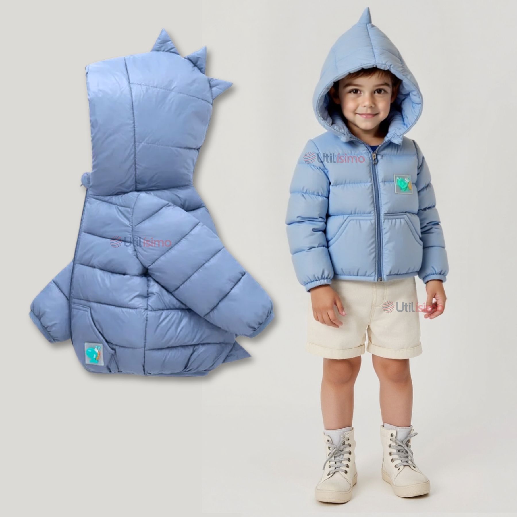 PARKA DINOSAURIO CON CAPUCHA MANGA LARGA NIÑO JUMP KIDS AZUL DINOSAURIO - 1