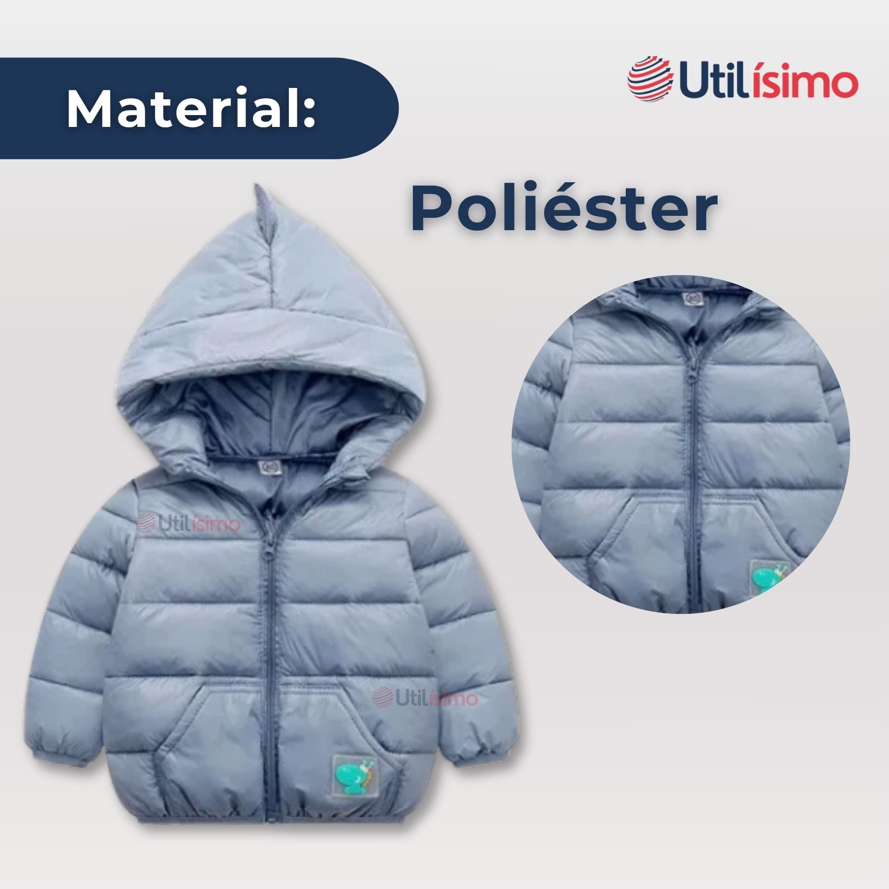 PARKA DINOSAURIO CON CAPUCHA MANGA LARGA NIÑO JUMP KIDS AZUL DINOSAURIO - 2