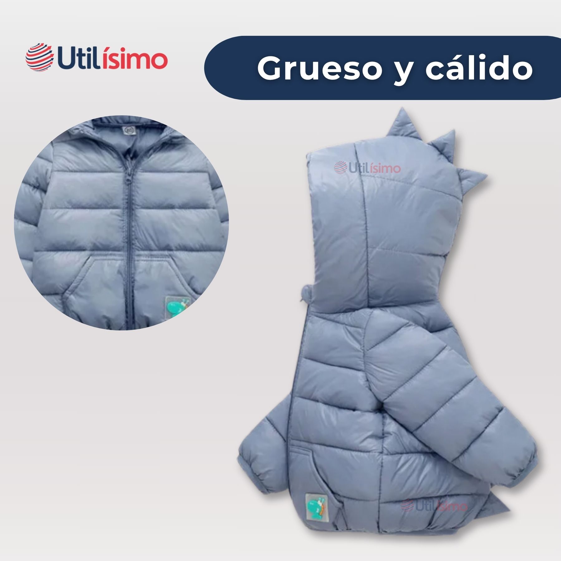PARKA DINOSAURIO CON CAPUCHA MANGA LARGA NIÑO JUMP KIDS AZUL DINOSAURIO - 4