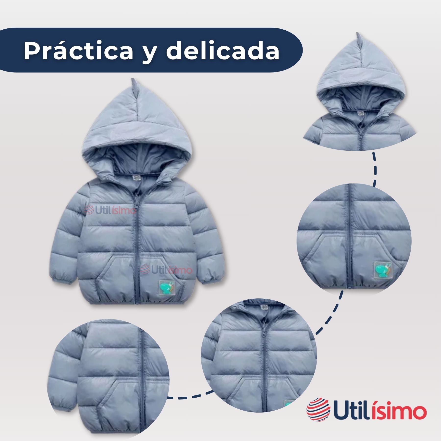 PARKA DINOSAURIO CON CAPUCHA MANGA LARGA NIÑO JUMP KIDS AZUL DINOSAURIO - 5