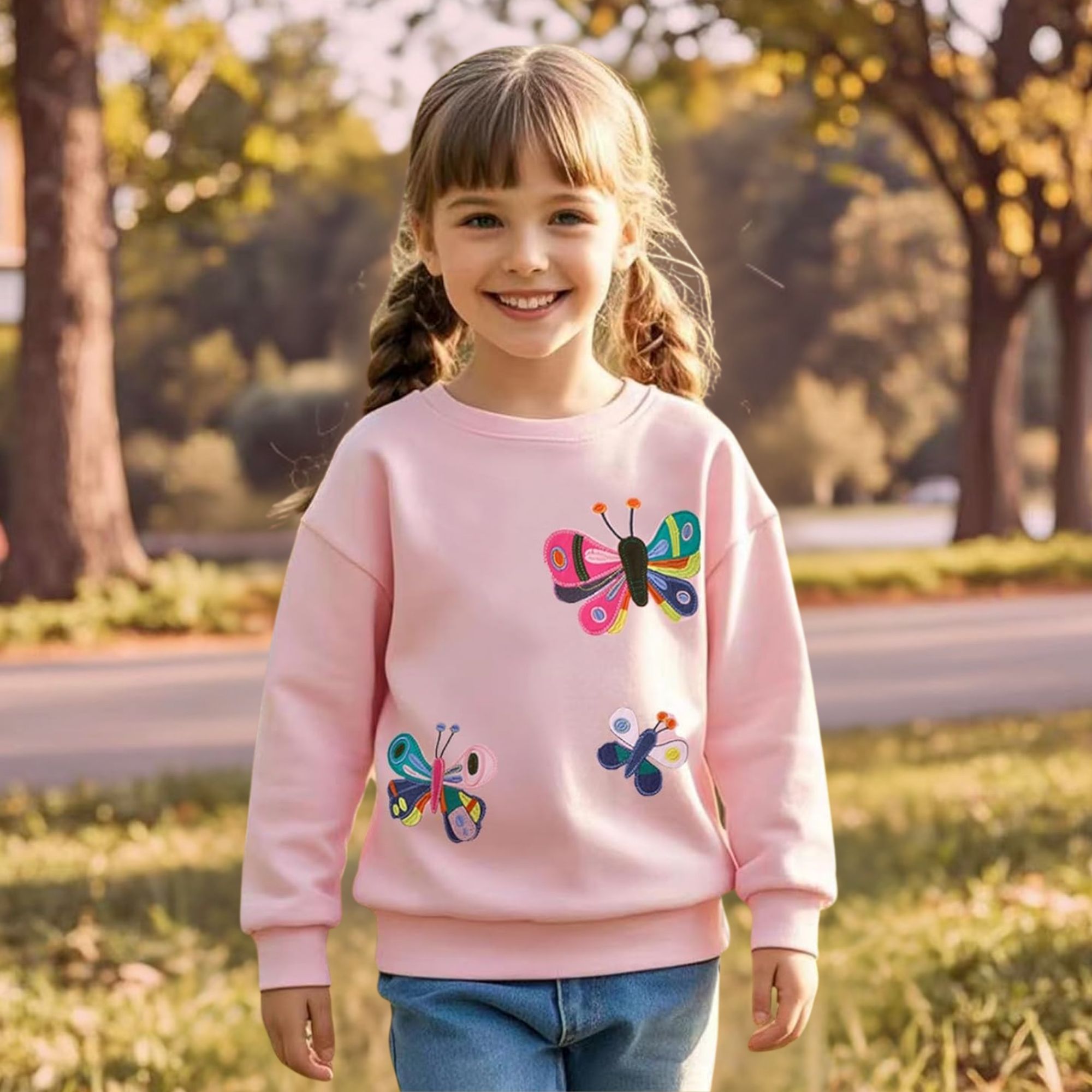 POLERÓN NIÑA MANGA LARGA 100% ALGODÓN ROSA MARIPOSA - 1