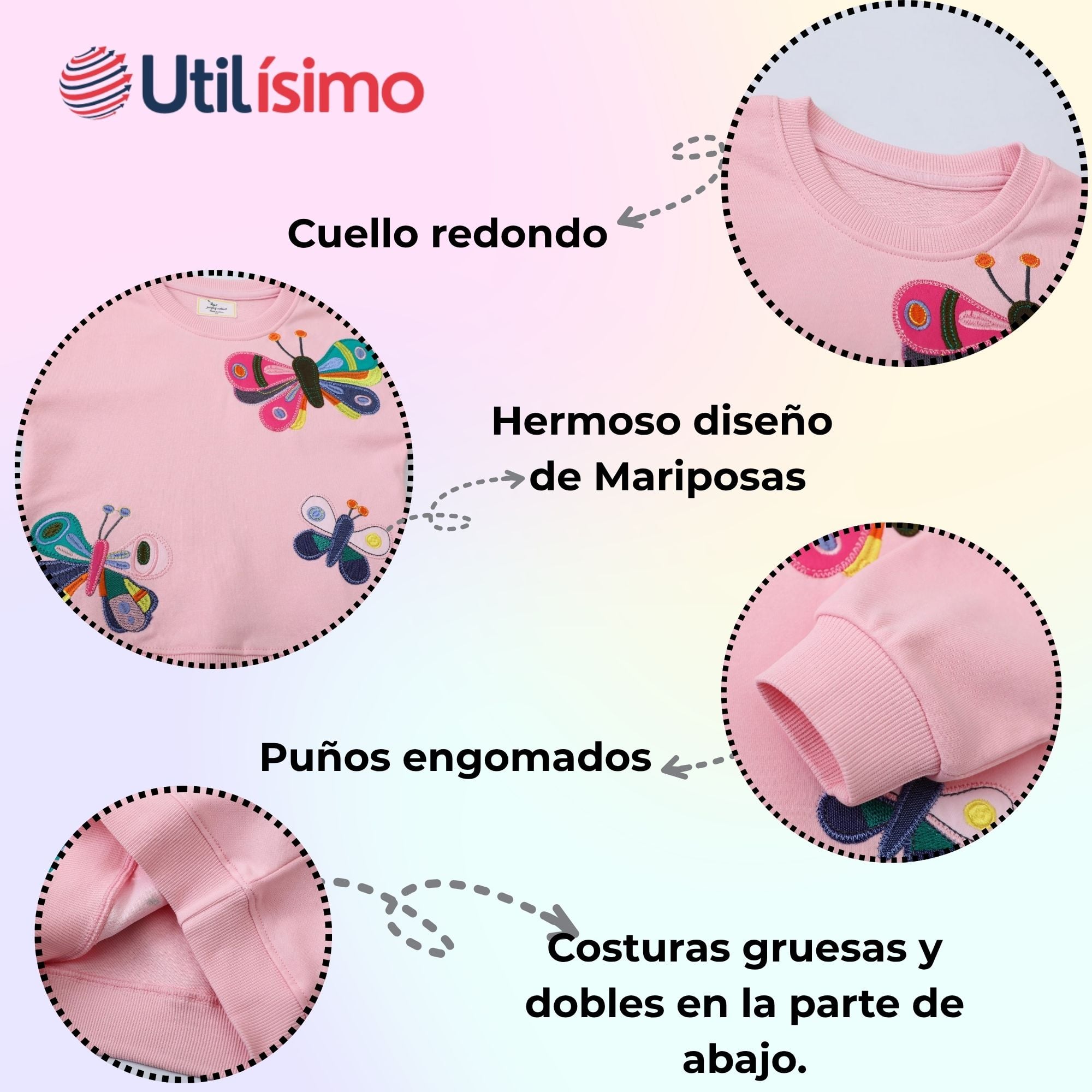 POLERÓN NIÑA MANGA LARGA 100% ALGODÓN ROSA MARIPOSA - 4
