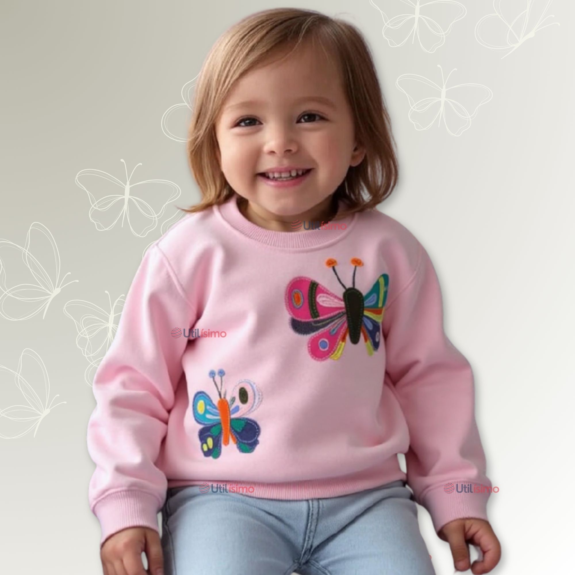 POLERÓN NIÑA MANGA LARGA 100% ALGODÓN ROSA MARIPOSA - 1