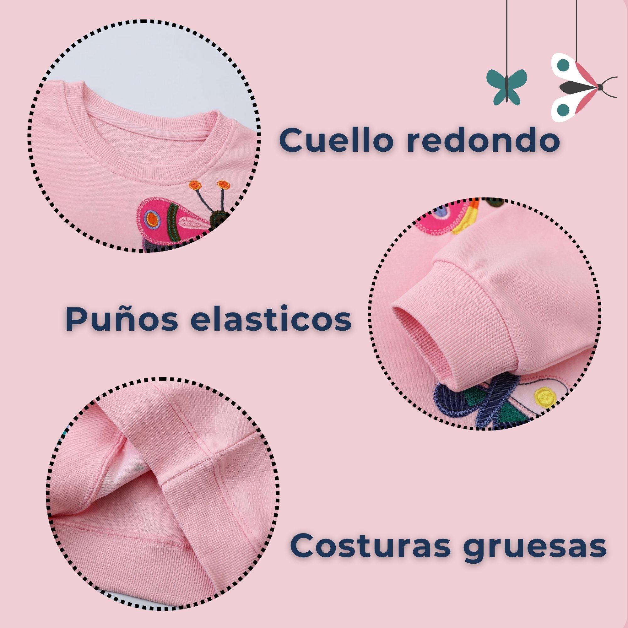 POLERÓN NIÑA MANGA LARGA 100% ALGODÓN ROSA MARIPOSA - 4
