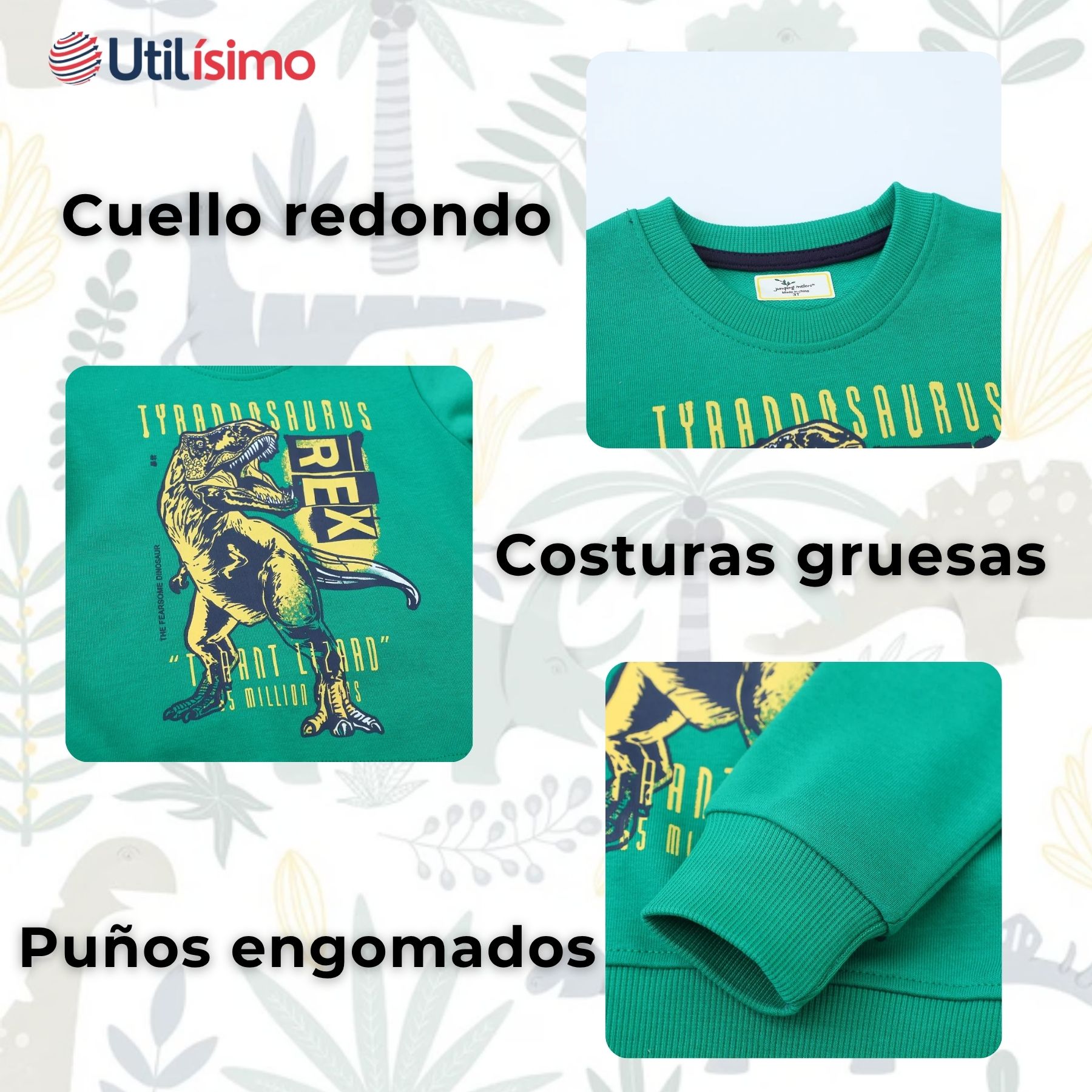 POLERÓN NIÑO MANGA LARGA 100% ALGODÓN VERDE DINOSAURIO - 3