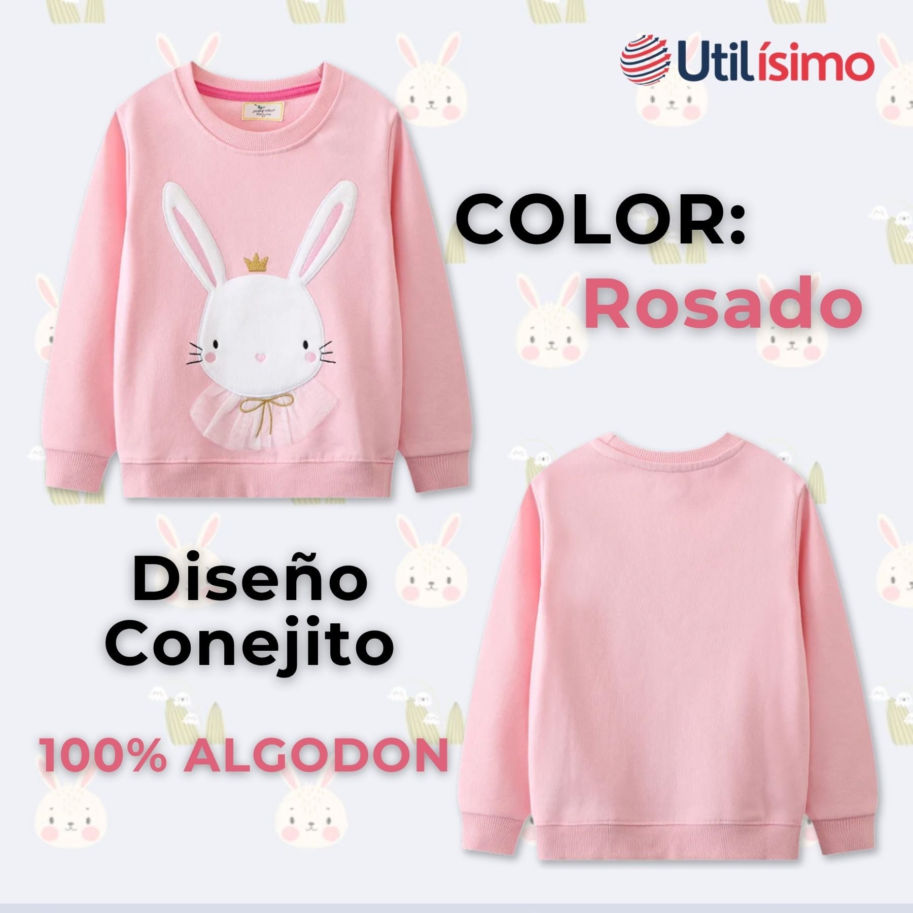 POLERÓN NIÑA MANGA LARGA 100% ALGODÓN ROSADO CONEJITO - 2