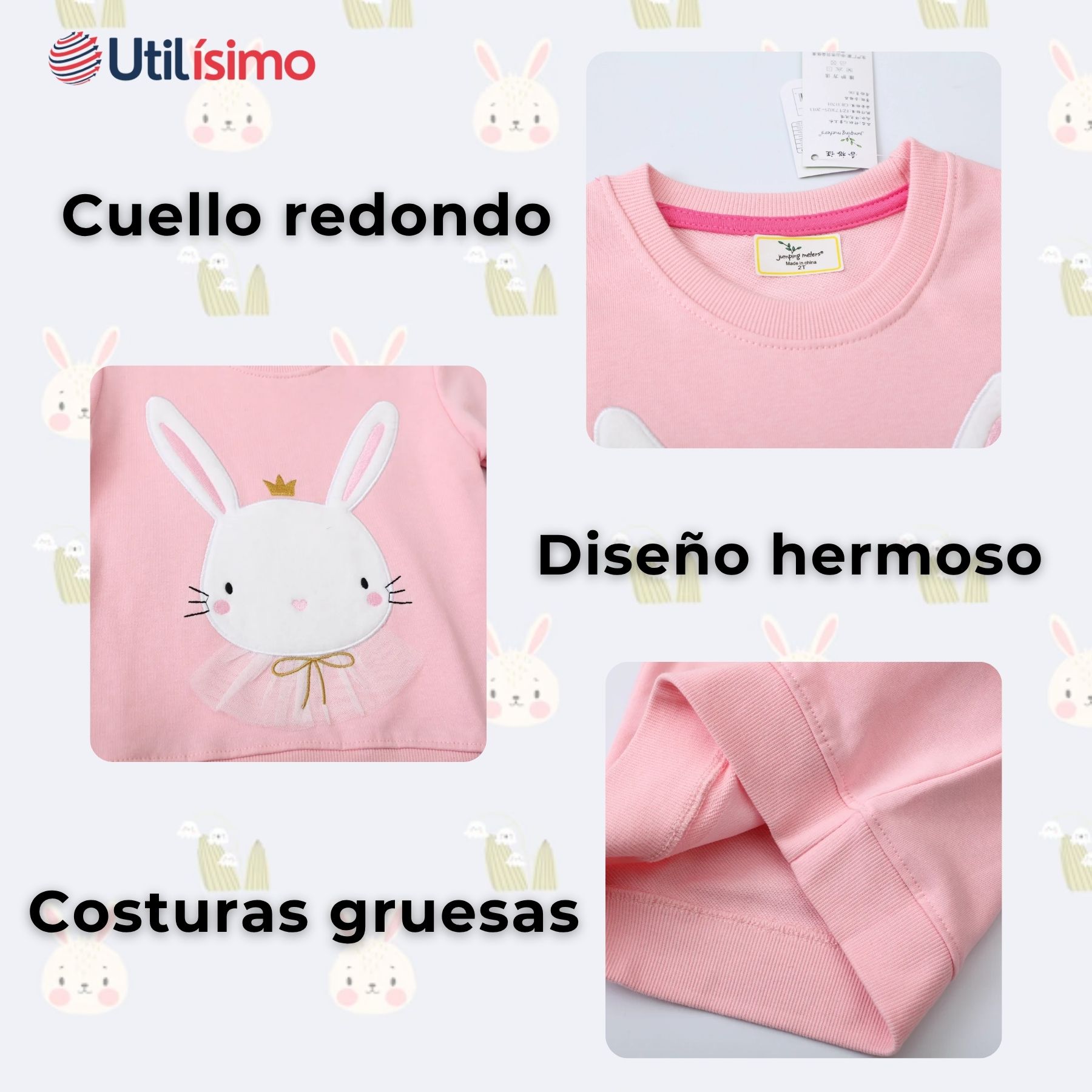 POLERÓN NIÑA MANGA LARGA 100% ALGODÓN ROSADO CONEJITO - 4