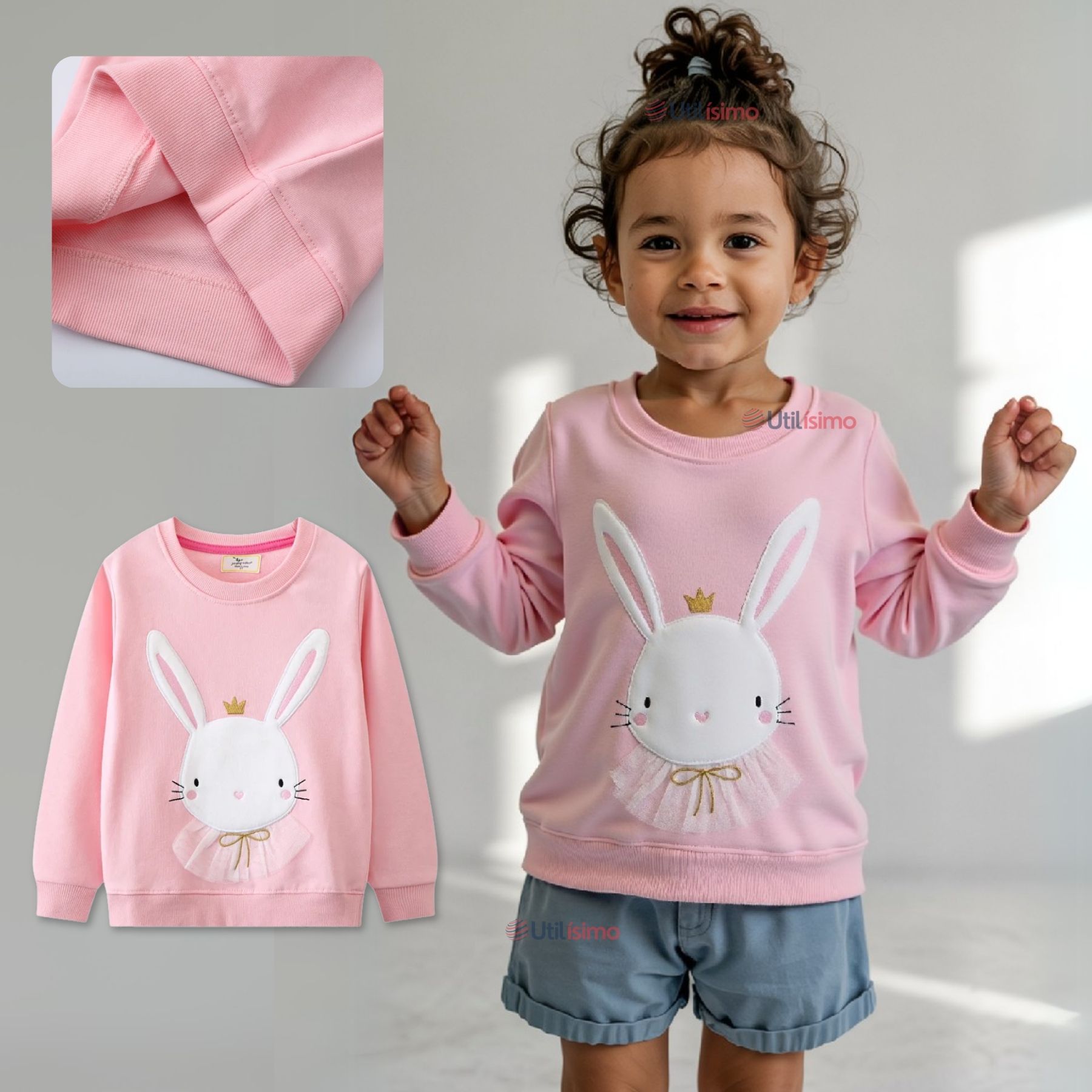 POLERÓN NIÑA MANGA LARGA 100% ALGODÓN ROSADO CONEJITO - 1