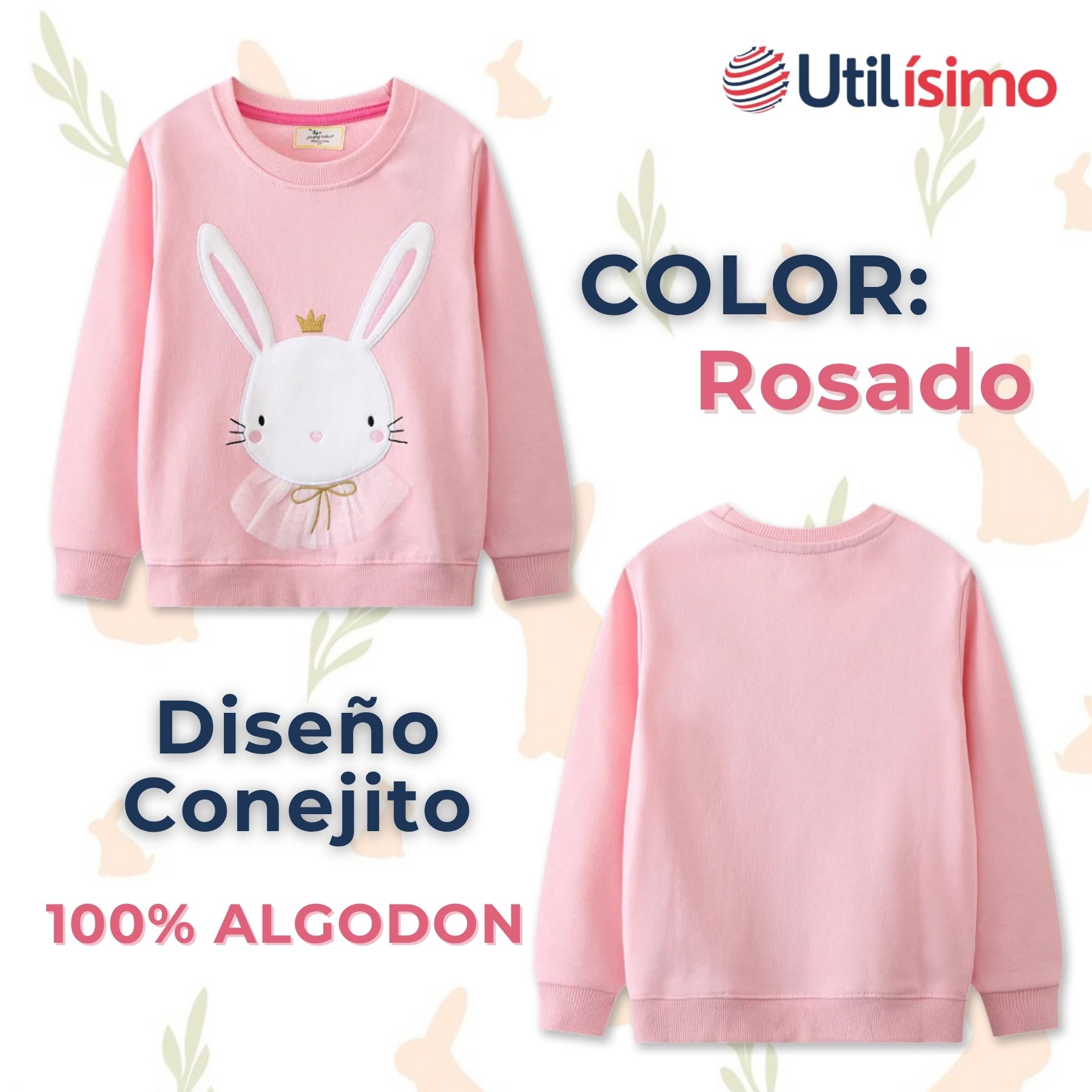 POLERÓN NIÑA MANGA LARGA 100% ALGODÓN ROSADO CONEJITO - 2