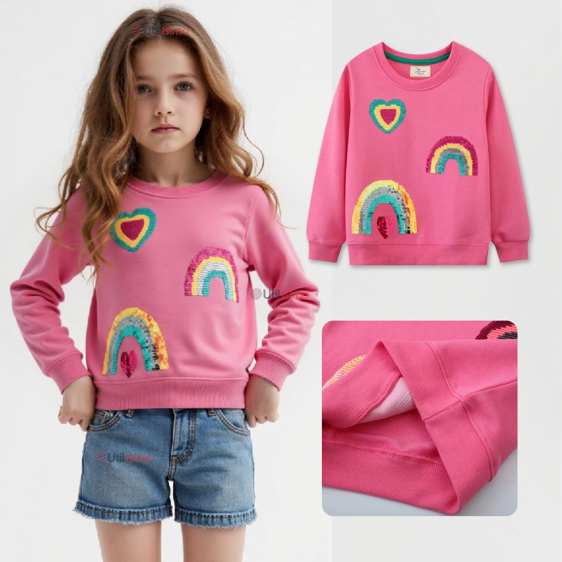 POLERÓN NIÑA MANGA LARGA 100% ALGODÓN FUCSIA ARCOIRIS - 1