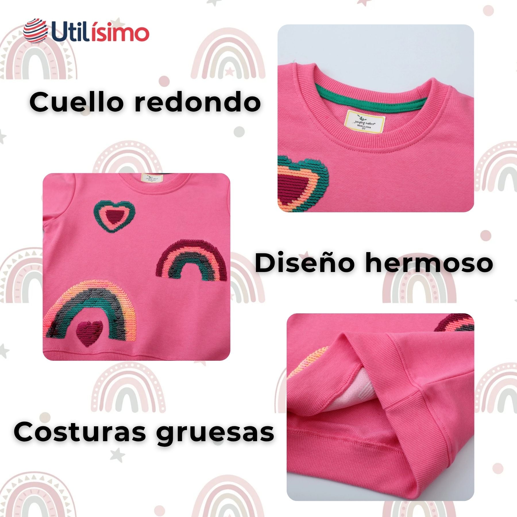 POLERÓN NIÑA MANGA LARGA 100% ALGODÓN FUCSIA ARCOIRIS - 3