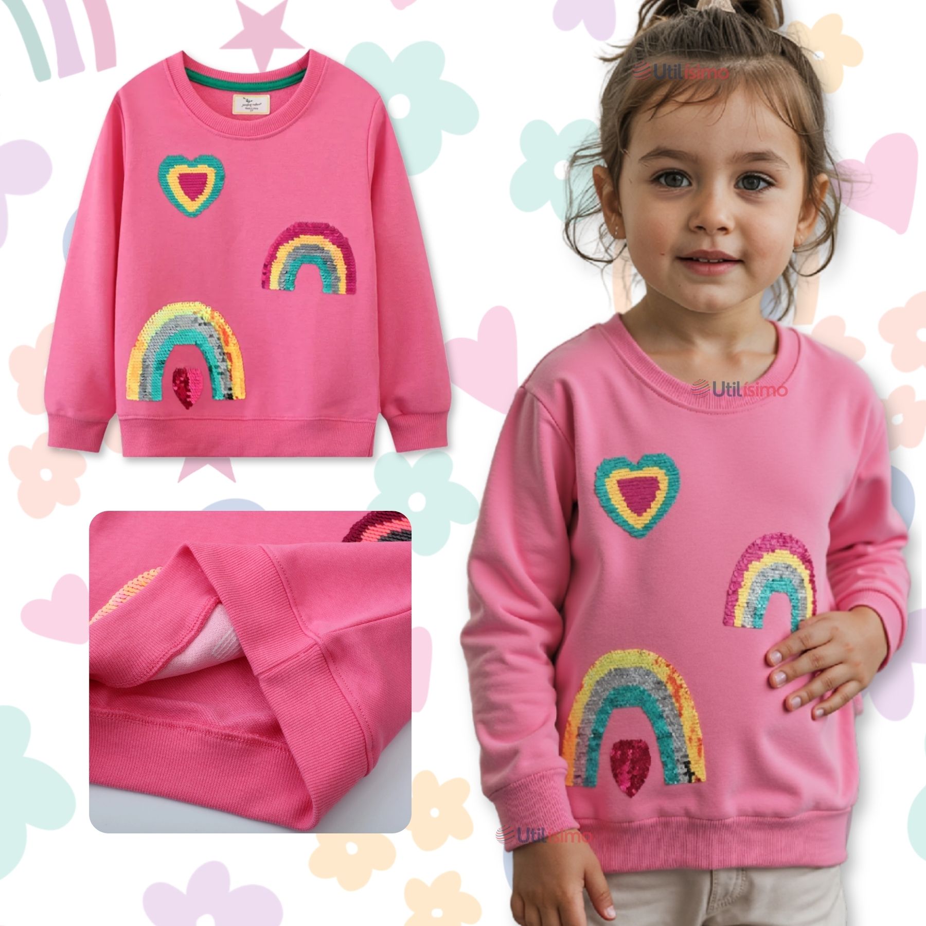 POLERÓN NIÑA MANGA LARGA 100% ALGODÓN FUCSIA ARCOIRIS - 1