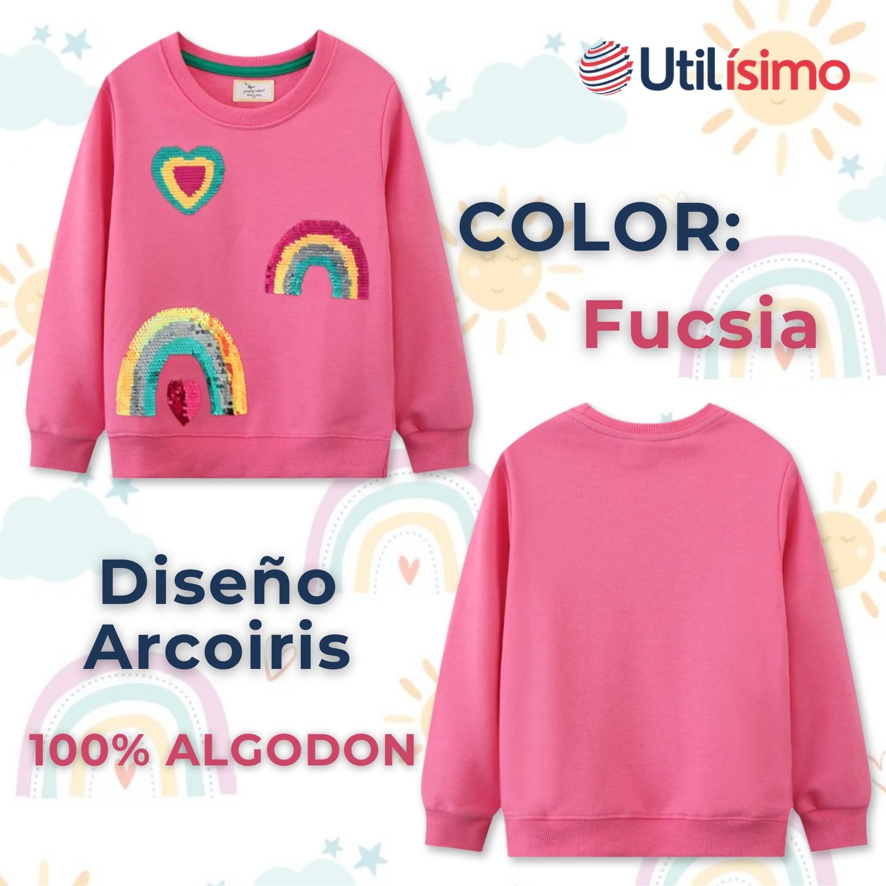 POLERÓN NIÑA MANGA LARGA 100% ALGODÓN FUCSIA ARCOIRIS - 2