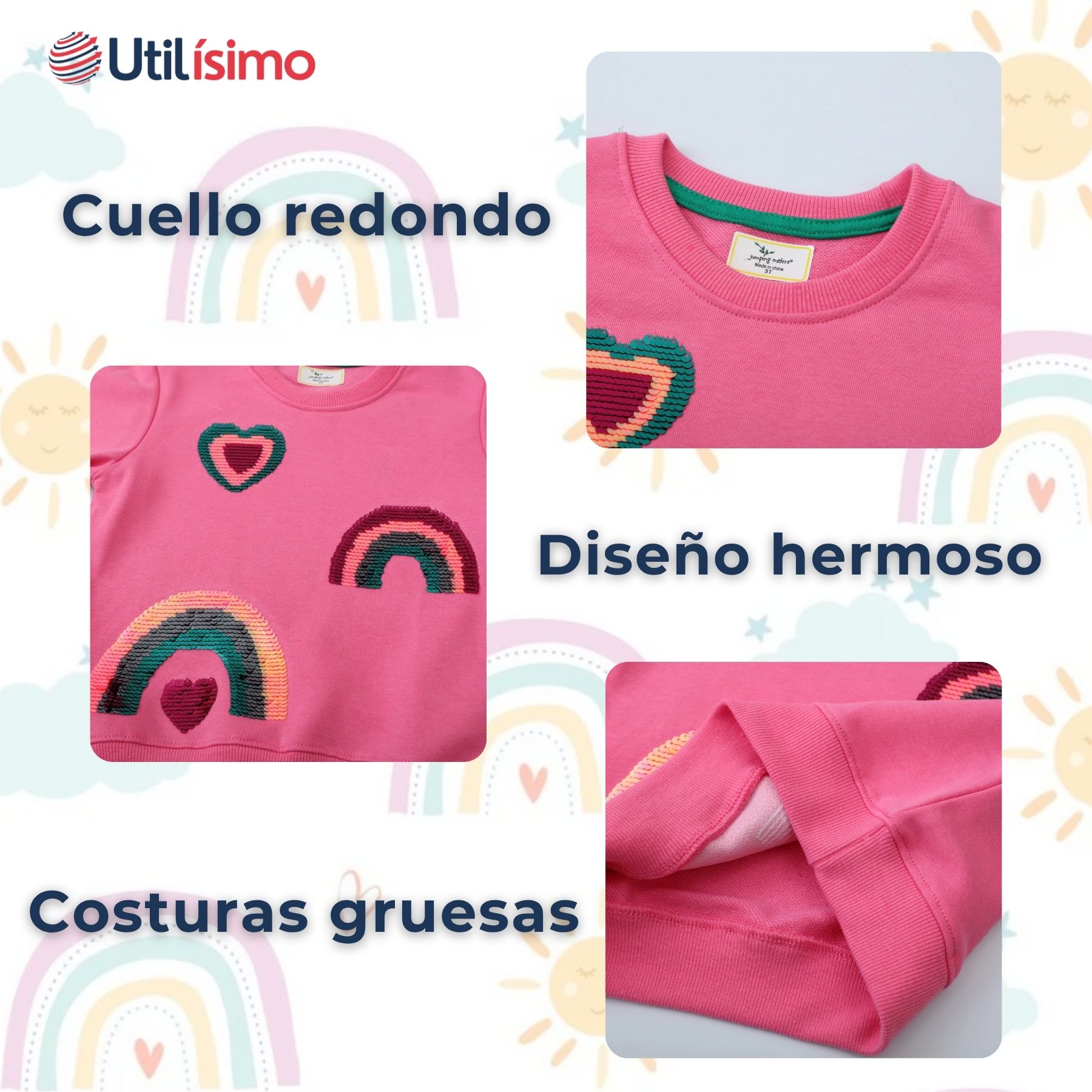 POLERÓN NIÑA MANGA LARGA 100% ALGODÓN FUCSIA ARCOIRIS - 4