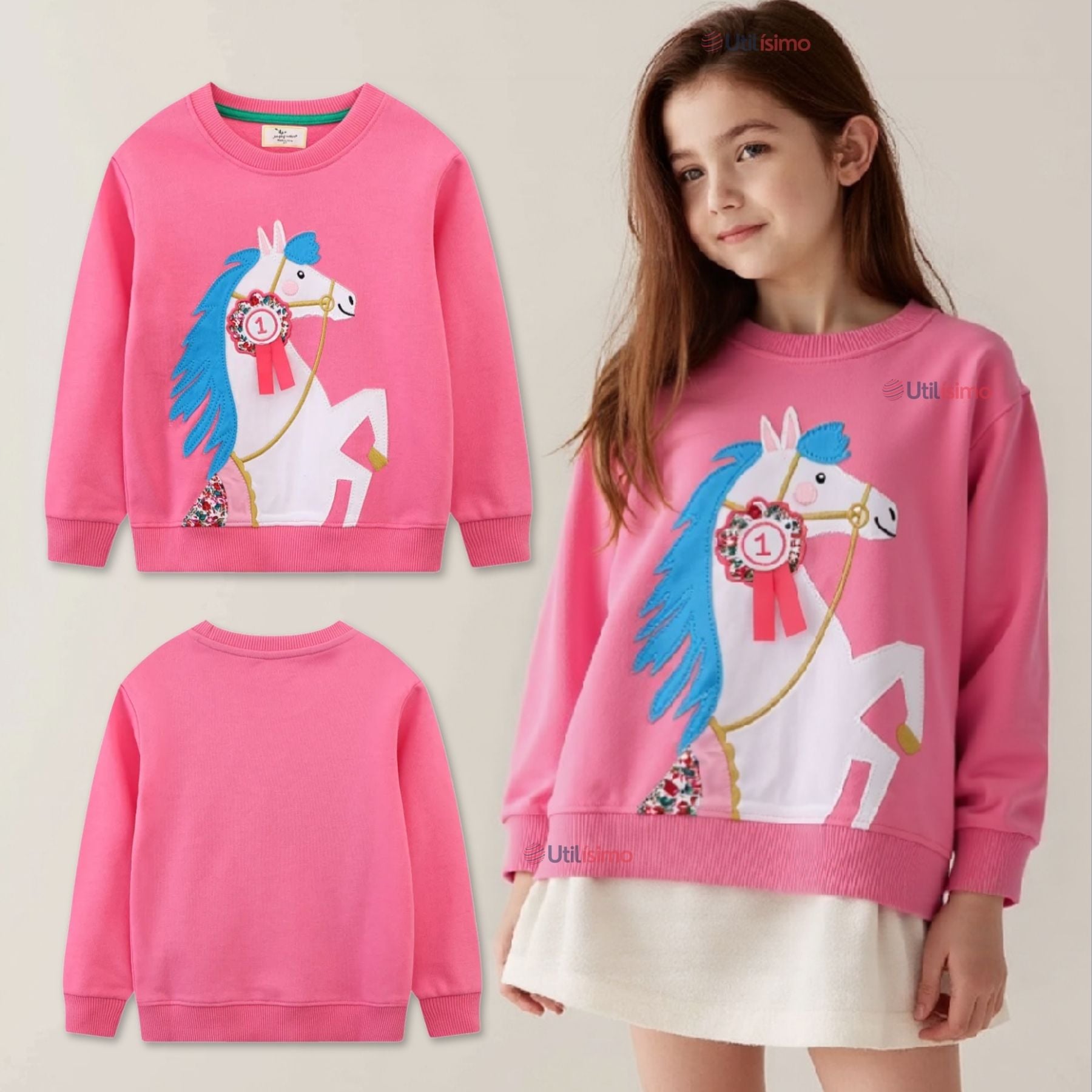 POLERÓN NIÑA MANGA LARGA 100% ALGODÓN FUCSIA UNICORNIO - 1