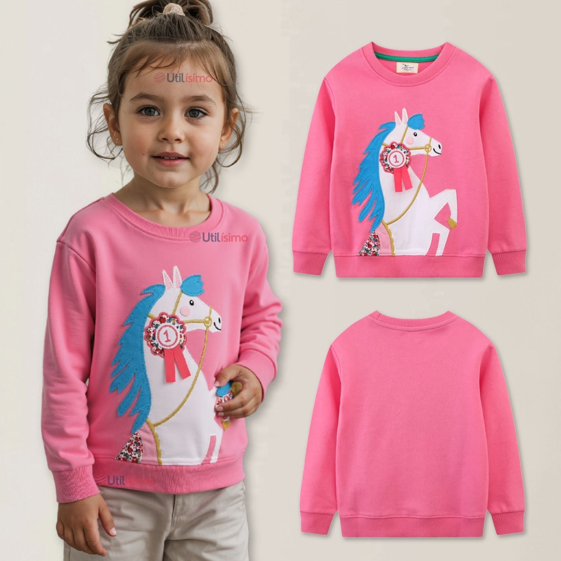 POLERÓN NIÑA MANGA LARGA 100% ALGODÓNFUCSIA UNICORNIO - 1