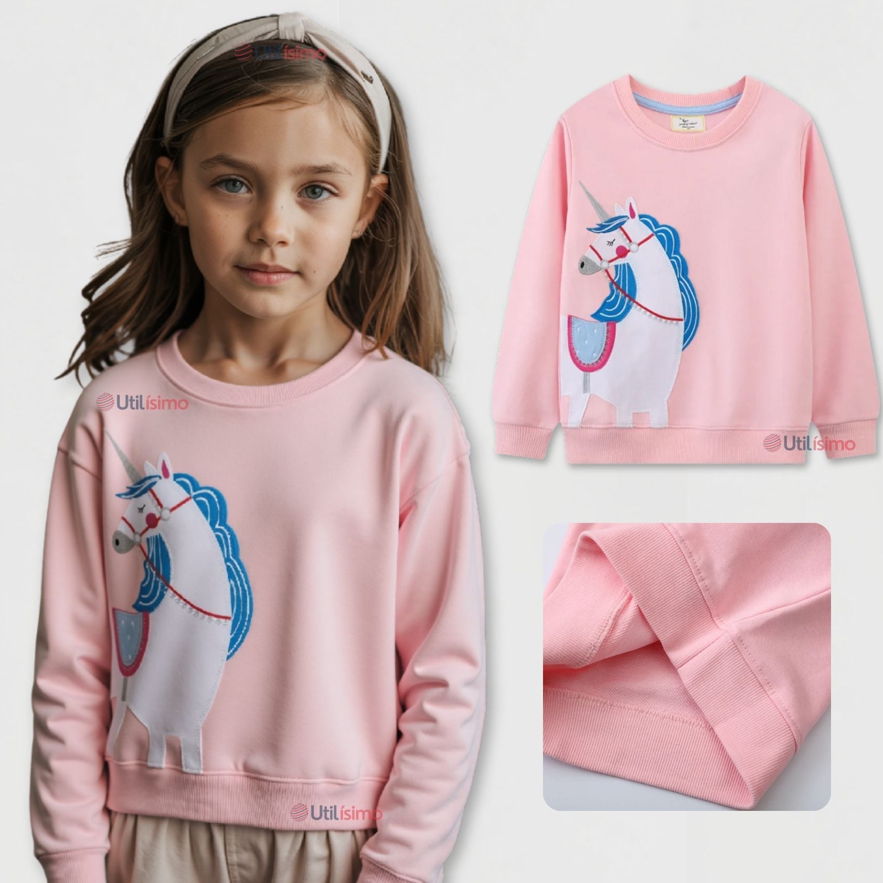 POLERÓN NIÑA MANGA LARGA 100% ALGODÓN ROSA UNICORNIO - 1