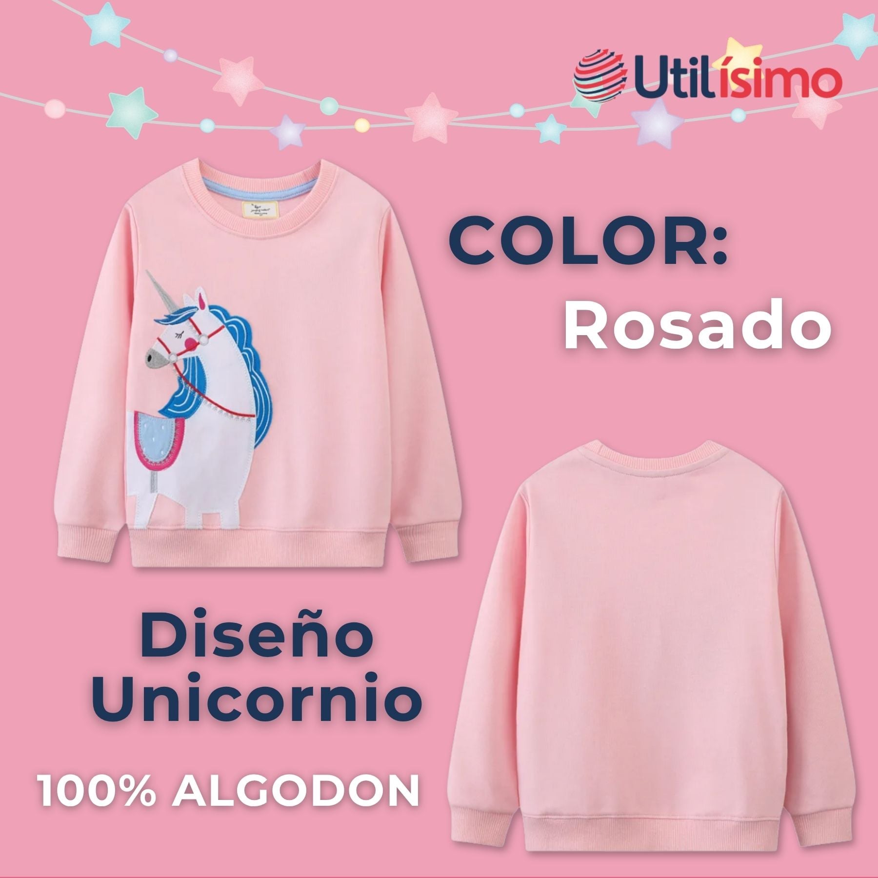 POLERÓN NIÑA MANGA LARGA 100% ALGODÓN ROSA UNICORNIO - 2