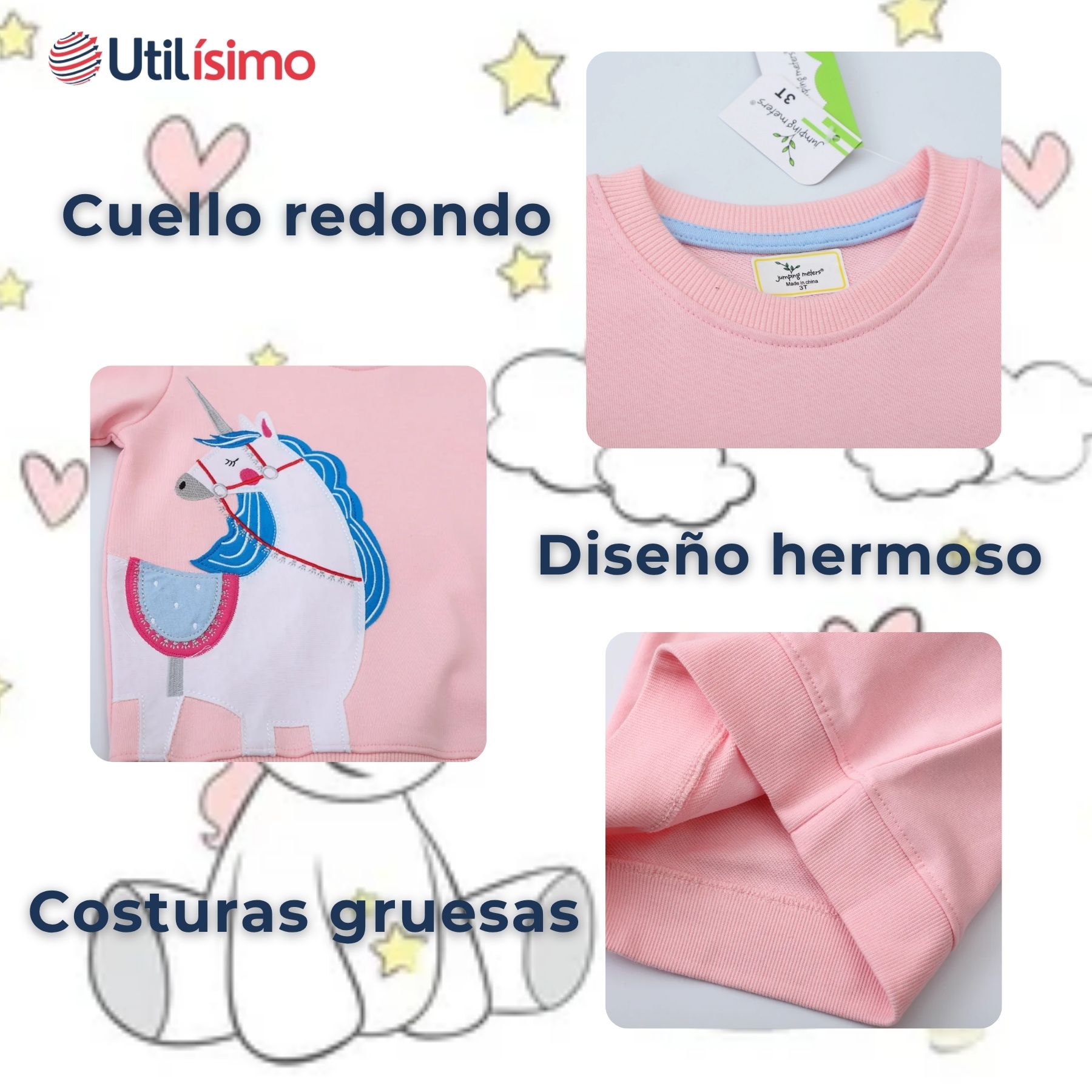 POLERÓN NIÑA MANGA LARGA 100% ALGODÓN ROSA UNICORNIO - 4