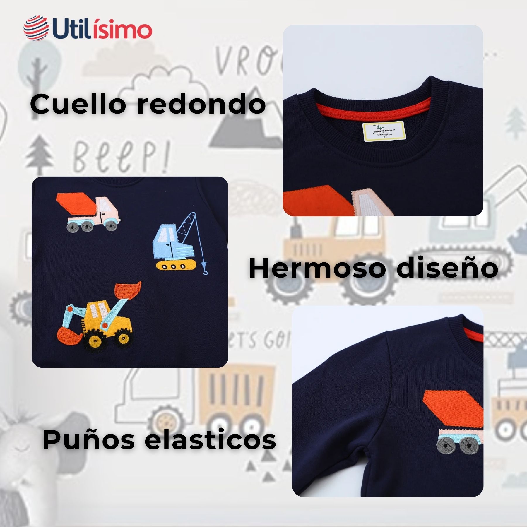 POLERÓN NIÑO MANGA LARGA 100% ALGODÓN AZUL GRUAS - 4