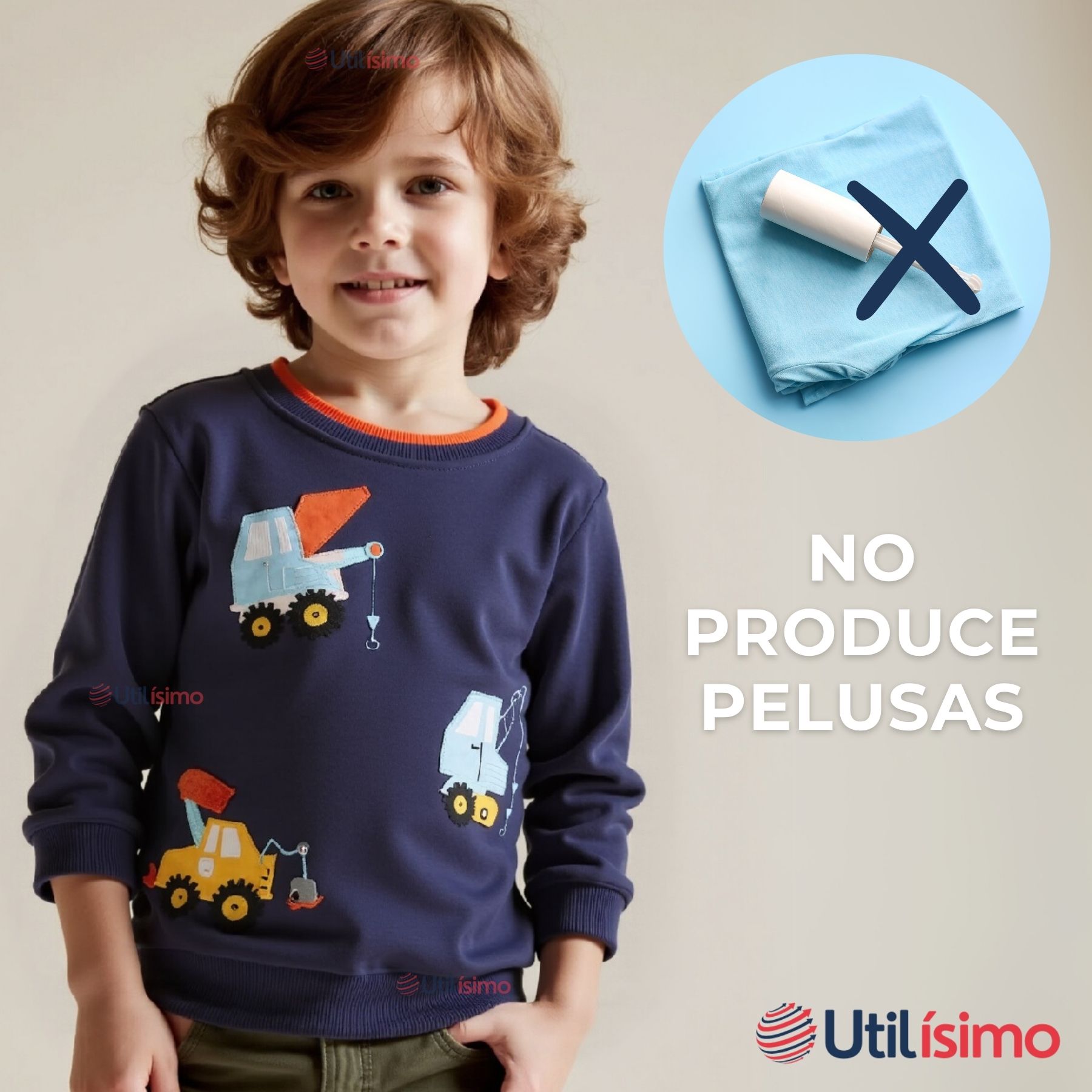POLERÓN NIÑO MANGA LARGA 100% ALGODÓN AZUL GRUAS - 7