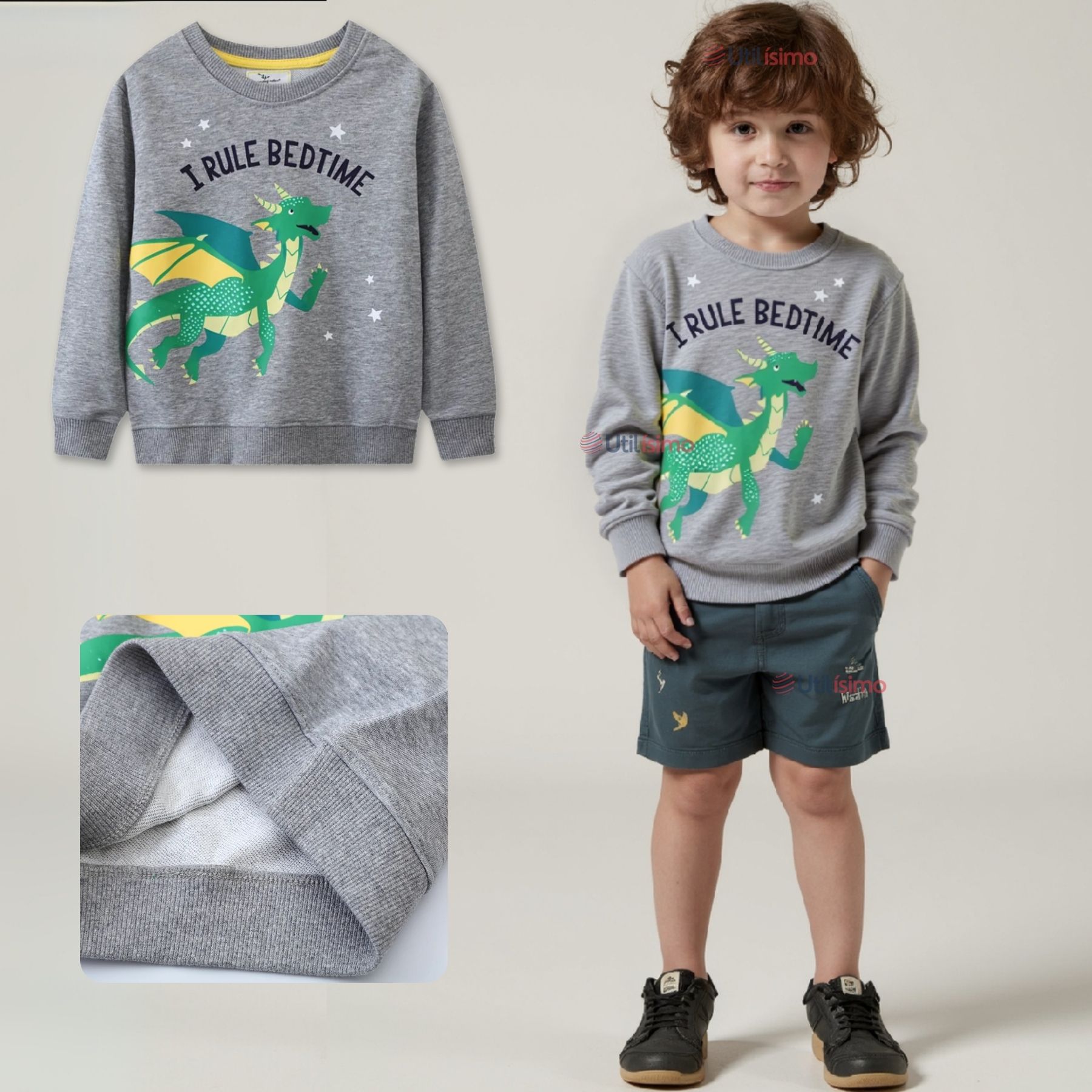 POLERÓN NIÑO MANGA LARGA 100% ALGODÓN GRIS DRAGON - 1