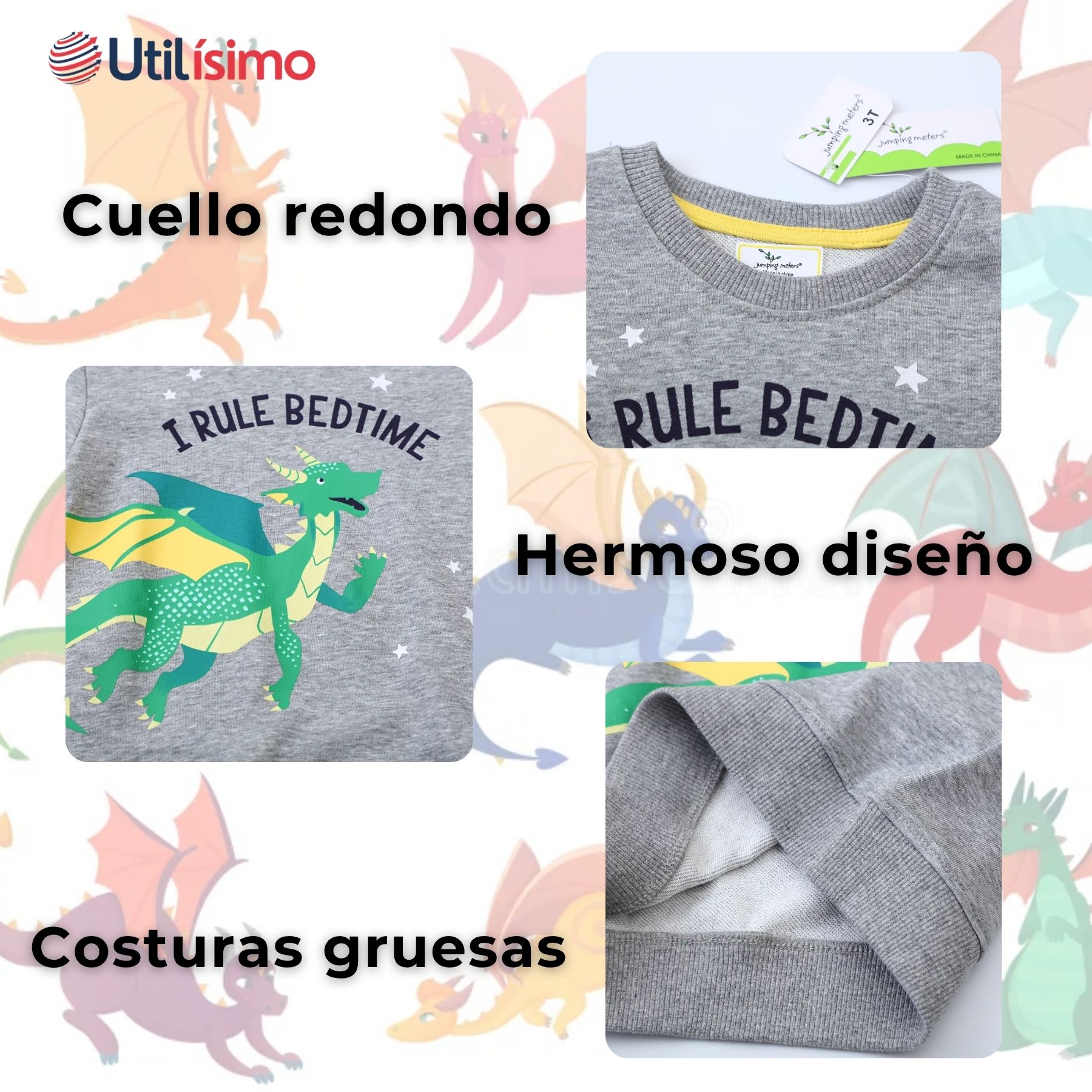 POLERÓN NIÑO MANGA LARGA 100% ALGODÓN GRIS DRAGON - 4