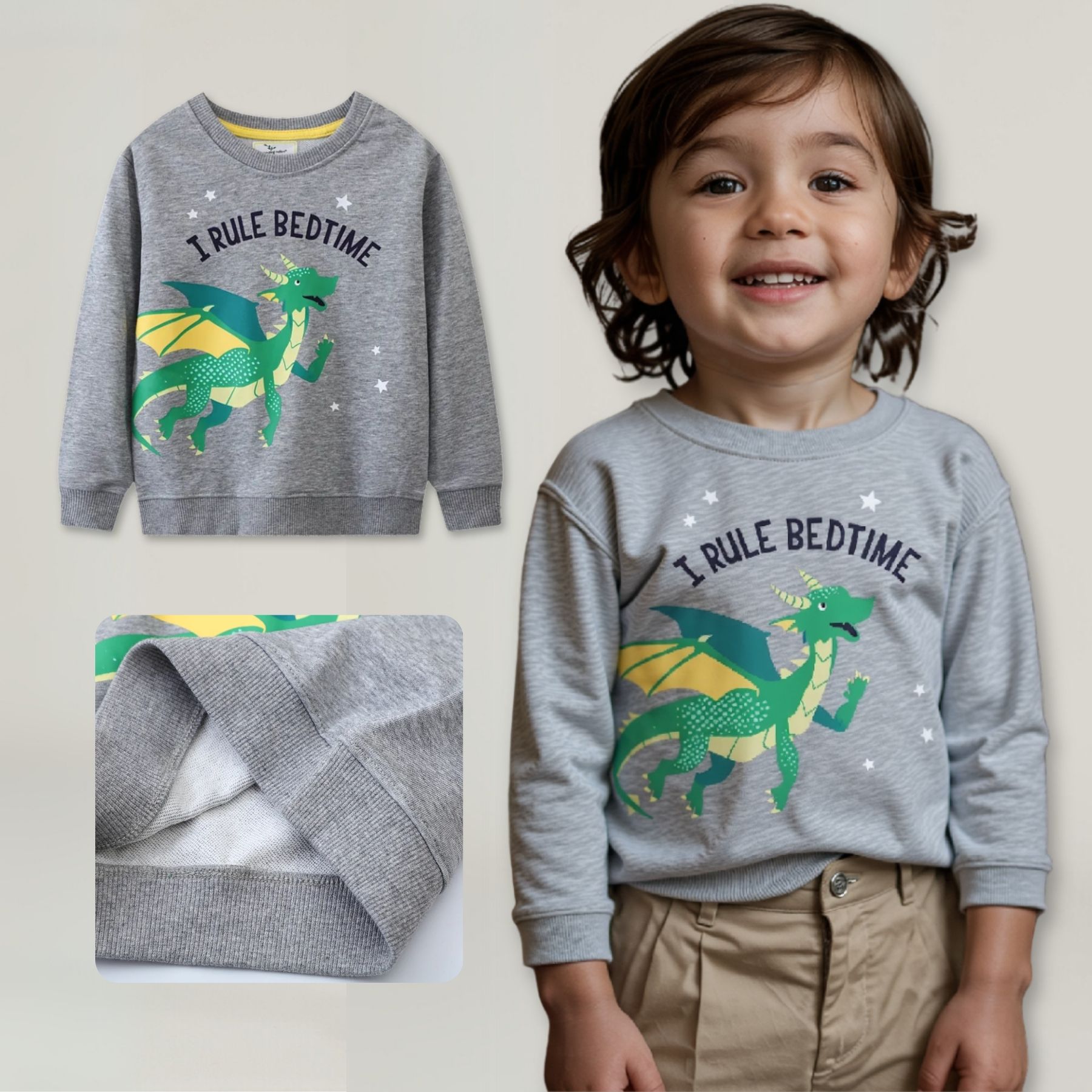 POLERÓN NIÑO MANGA LARGA 100% ALGODÓN GRIS DRAGON - 1