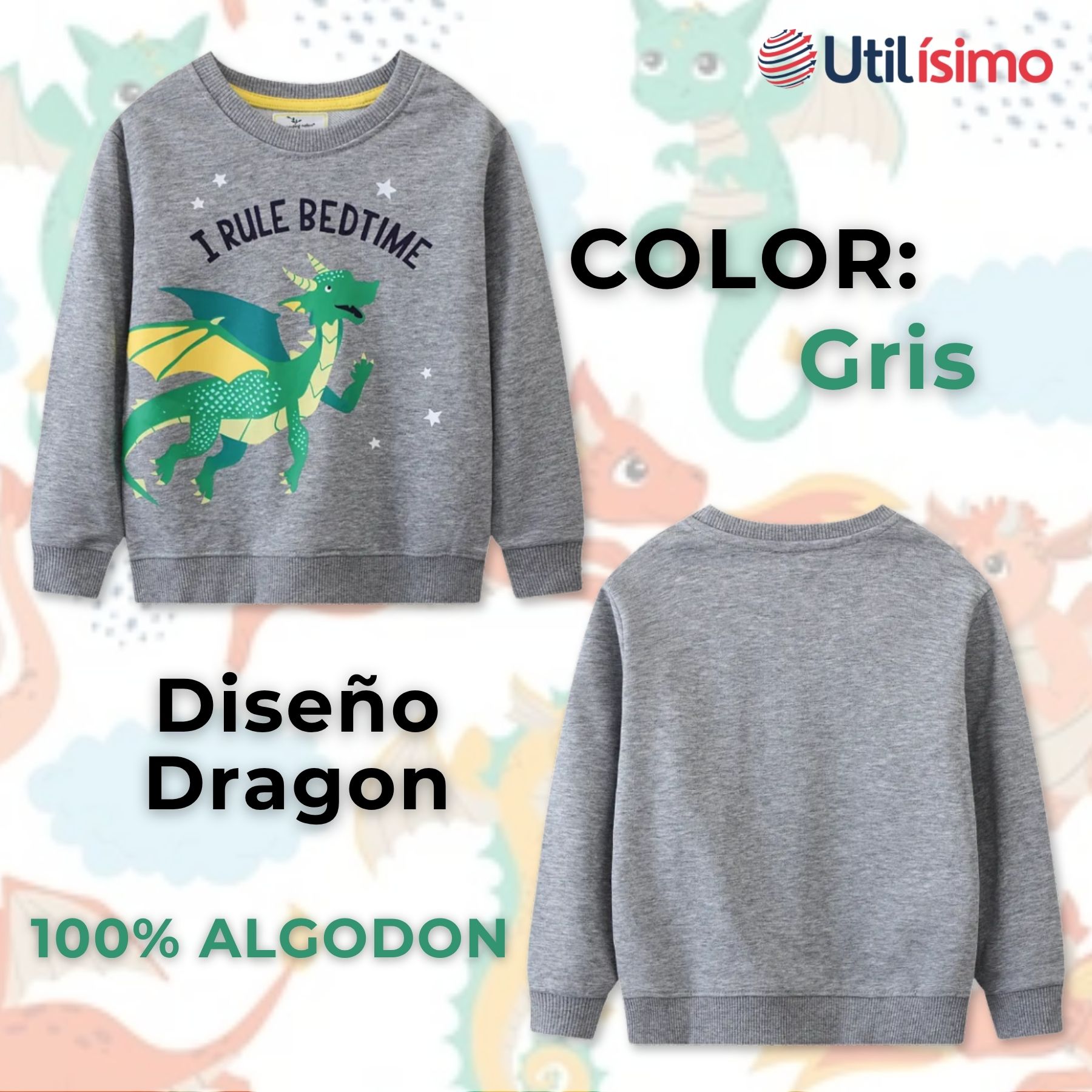 POLERÓN NIÑO MANGA LARGA 100% ALGODÓN GRIS DRAGON - 2