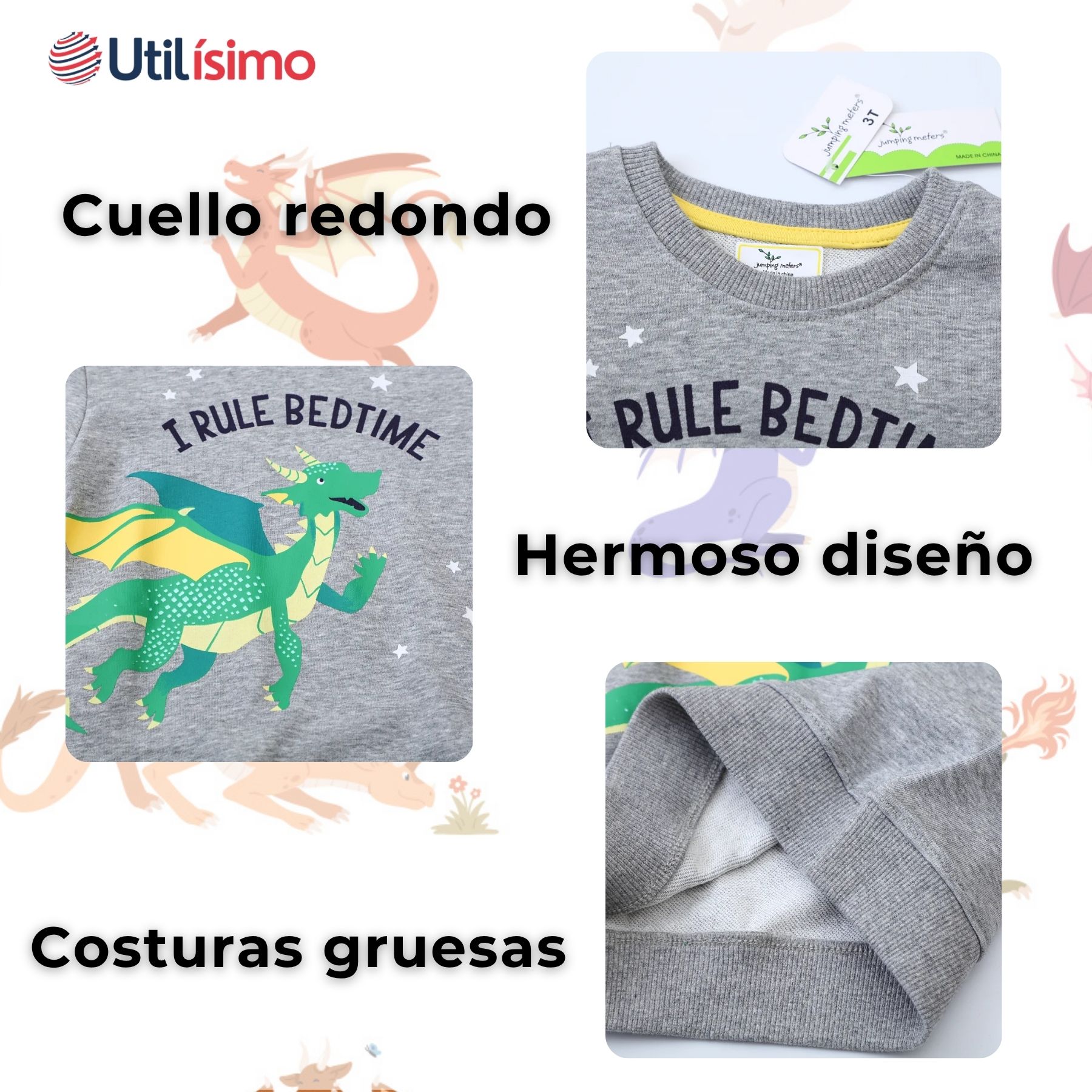 POLERÓN NIÑO MANGA LARGA 100% ALGODÓN GRIS DRAGON - 4