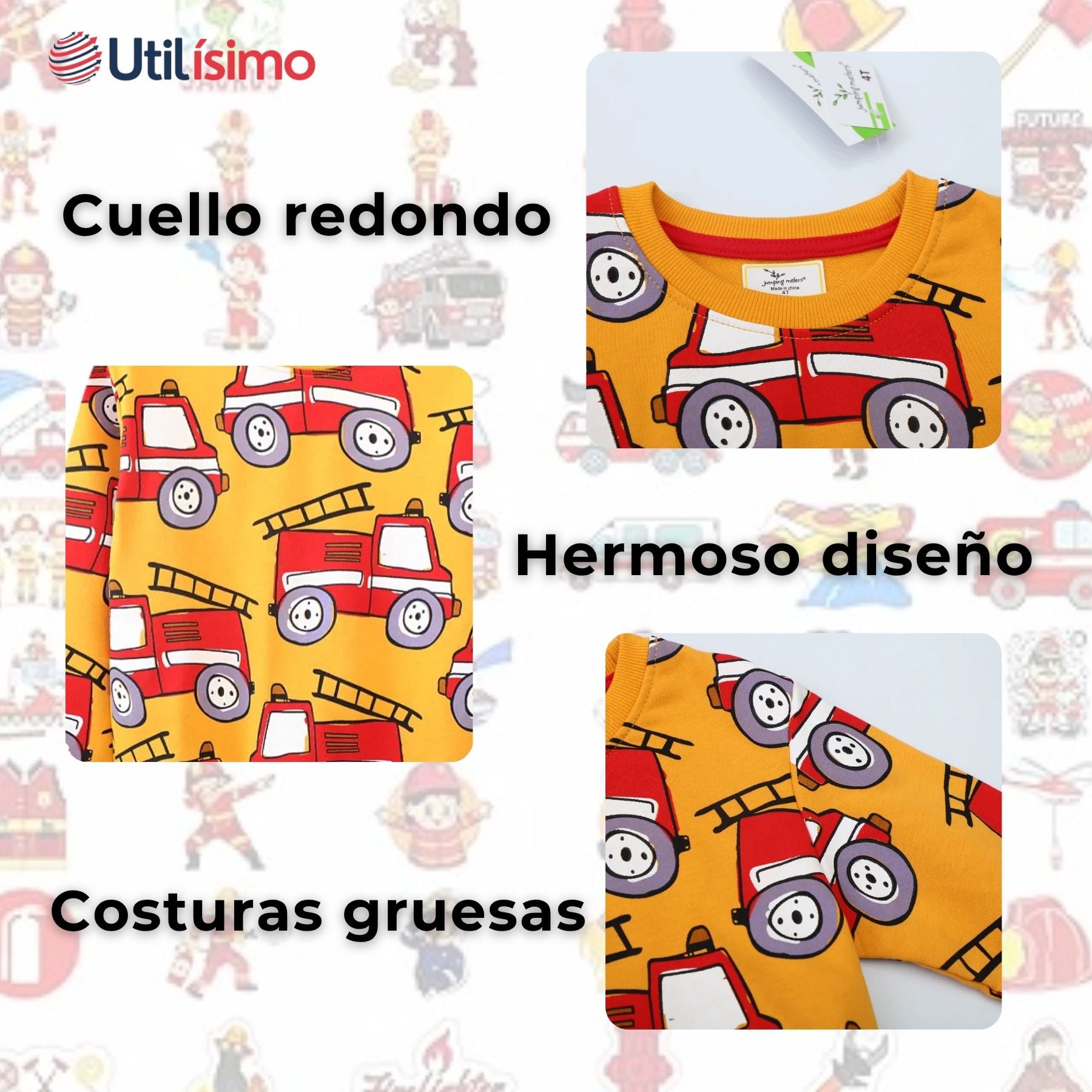 POLERÓN NIÑO MANGA LARGA 100% ALGODÓN EN COLOR AMARILLO BOMBEROS - 3