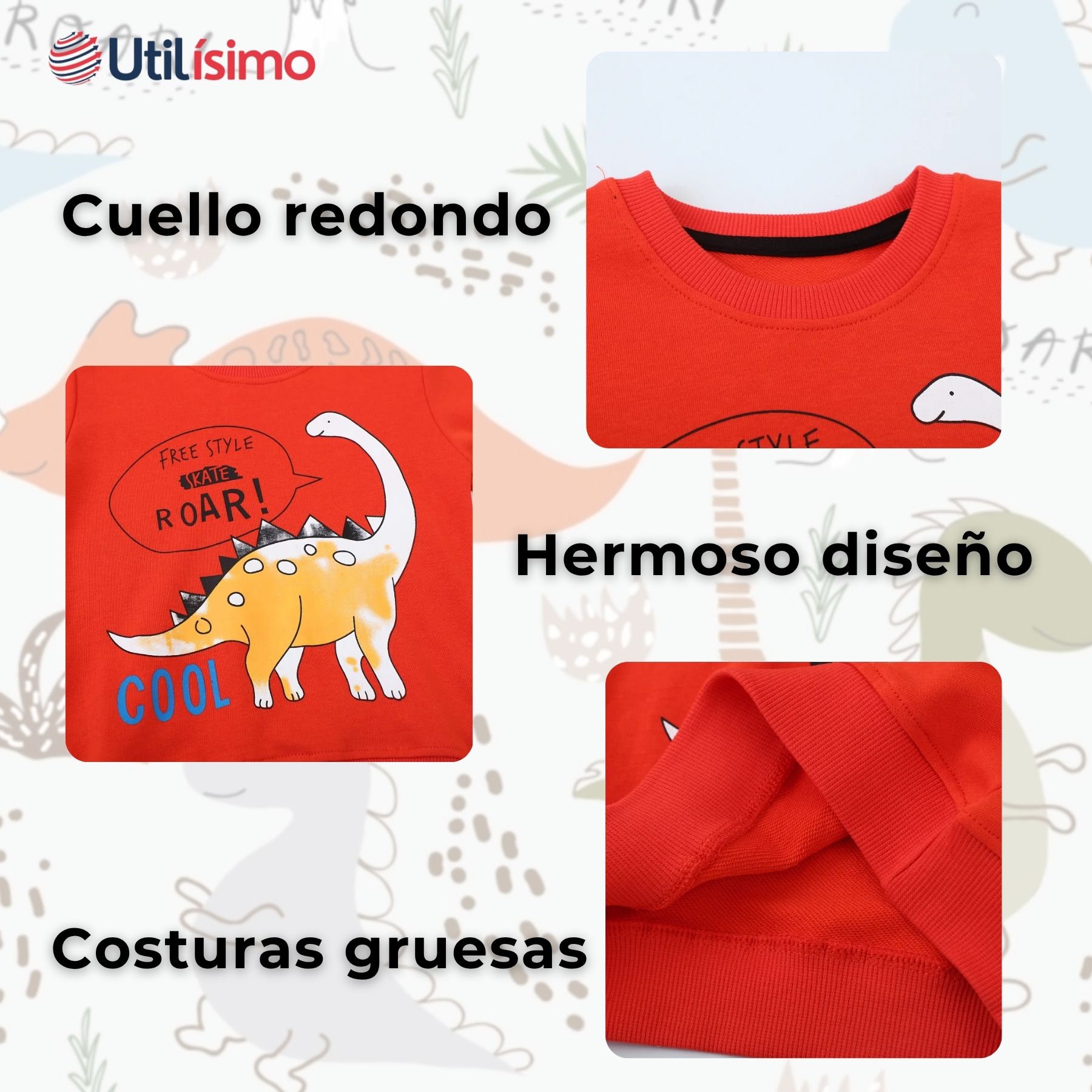 POLERÓN NIÑO MANGA LARGA 100% ALGODÓN NARANJA DINOSAURIOS - 4
